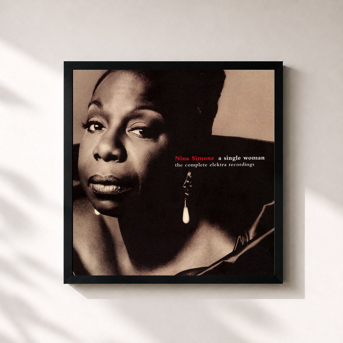 #noir Tableau carré de l'album A Single Woman: The Complete Elektra Recordings de Nina Simone, cadre noir 32x32 cm