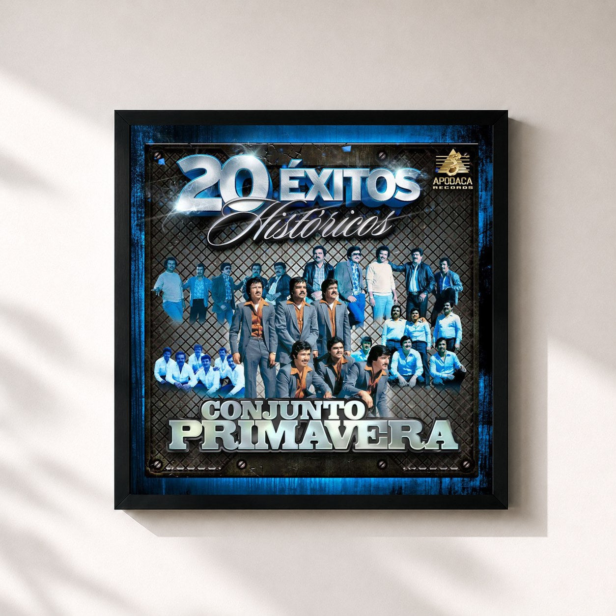 #noir Tableau carré de l'album 20 Exitos Historicos de Conjunto Primavera, cadre noir 32x32 cm