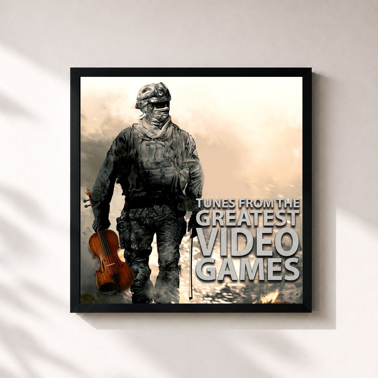 #noir Tableau carré de l'album Tunes from the Greatest Video Games de L'orchestra Cinematique, cadre noir 32x32 cm