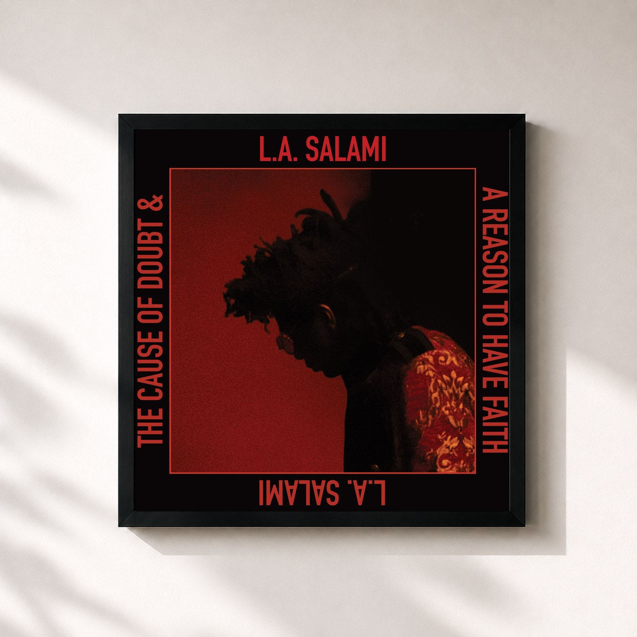 #noir Tableau carré de l'album The Cause of Doubt & a Reason to Have Faith de L.A. Salami, cadre noir 32x32 cm