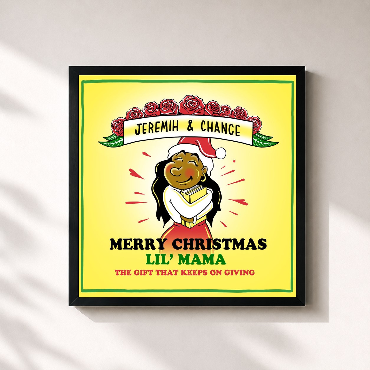 #noir Tableau carré de l'album Merry Christmas Lil Mama: The Gift That Keeps On Giving de Chance the Rapper, cadre noir 32x32 cm