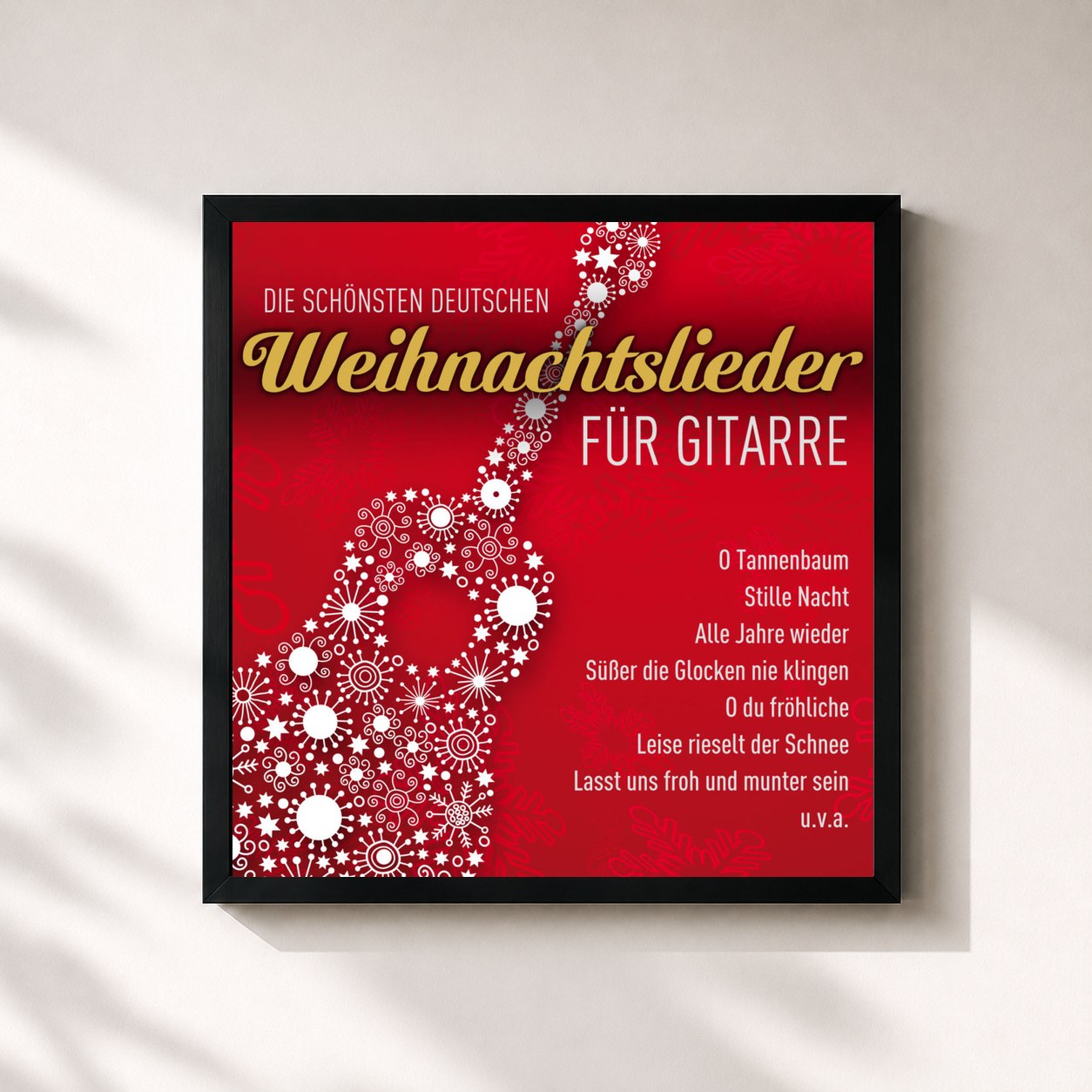 #noir Tableau carré de l'album Die schönsten deutschen Weihnachtslieder für Gitarre de Weihnachtslieder, cadre noir 32x32 cm