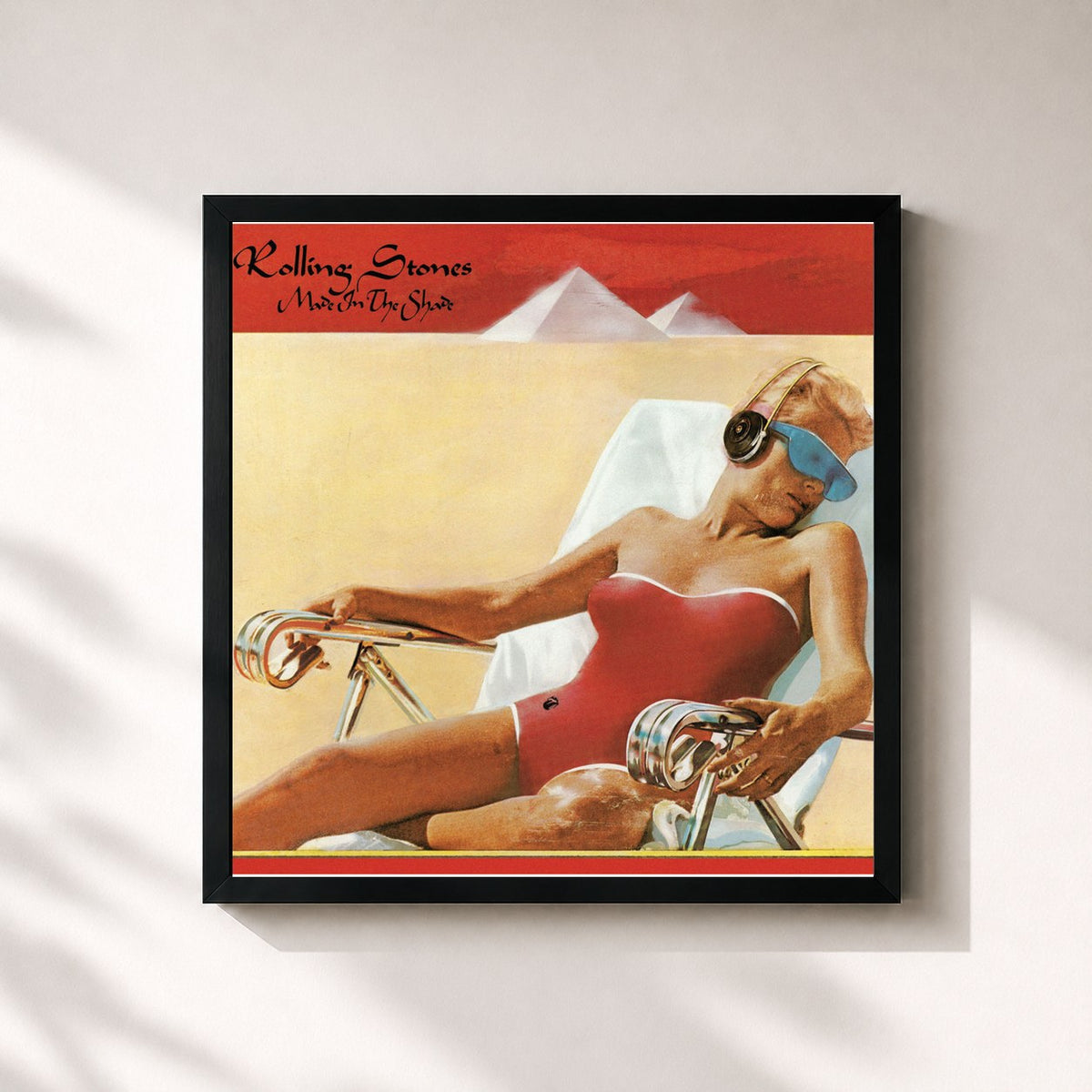 #noir Tableau carré de l'album Made In The Shade (2005 Digital Remaster) de The Rolling Stones, cadre noir 32x32 cm