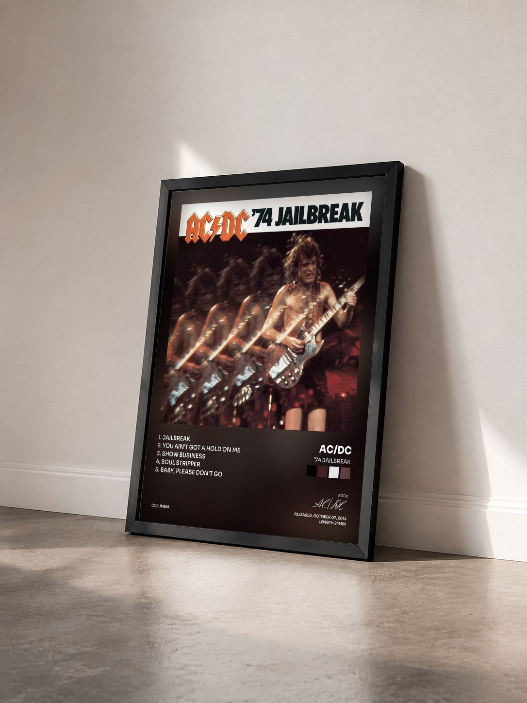 #noir Tableau de l'album '74 Jailbreak de AC/DC vu de trois quarts, cadre noir