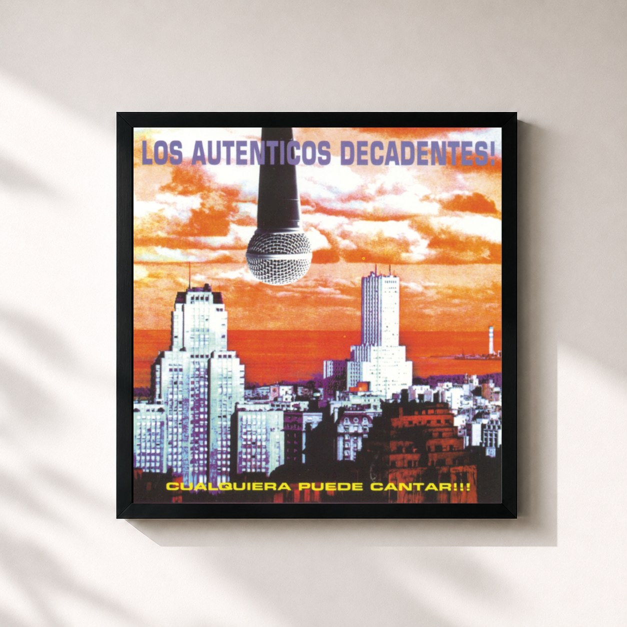 #noir Tableau carré de l'album Cualquiera Puede Cantar de Los Auténticos Decadentes, cadre noir 32x32 cm