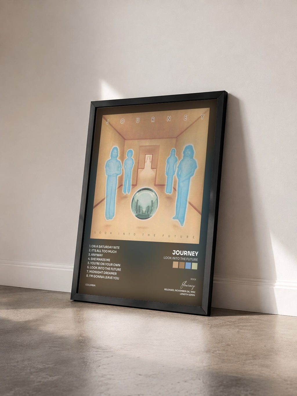#noir Tableau de l'album Look Into The Future de Journey vu de trois quarts, cadre noir