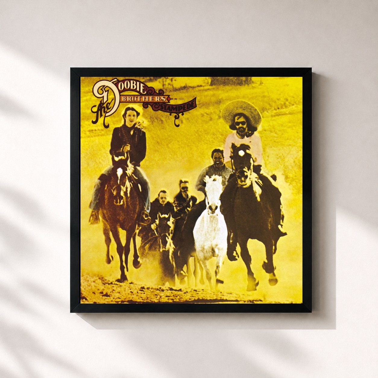 #noir Tableau carré de l'album Stampede de The Doobie Brothers, cadre noir 32x32 cm