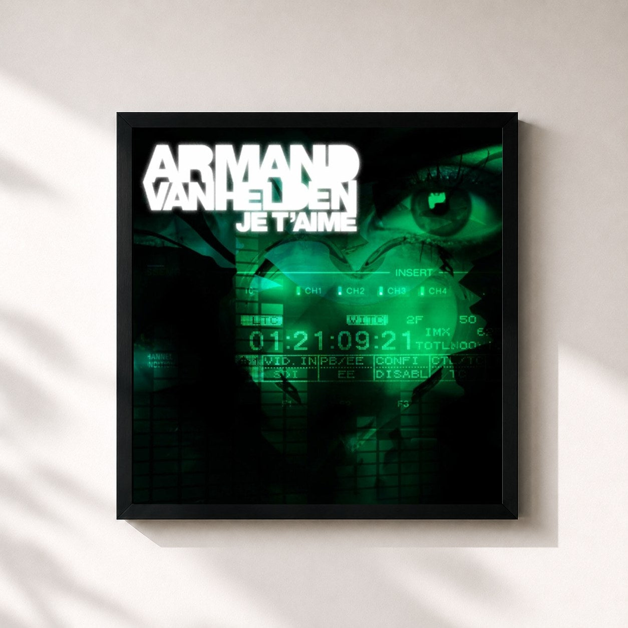 #noir Tableau carré de l'album Je T'aime de Armand van Helden, cadre noir 32x32 cm
