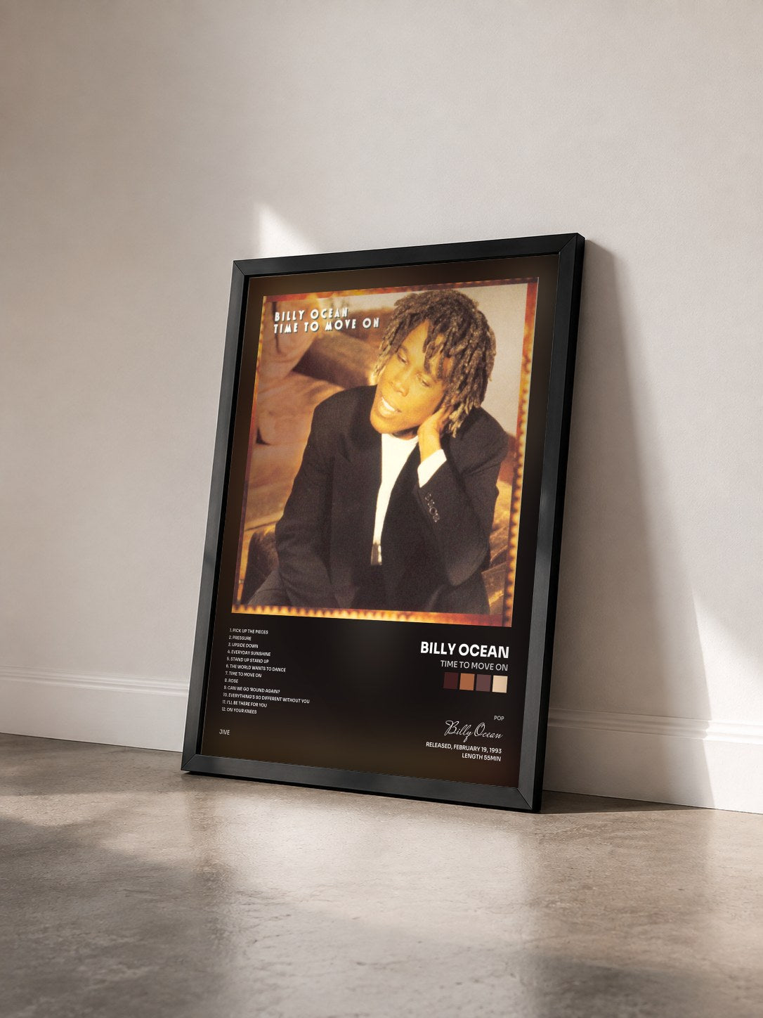 #noir Tableau de l'album Time to Move On de Billy Ocean vu de trois quarts, cadre noir