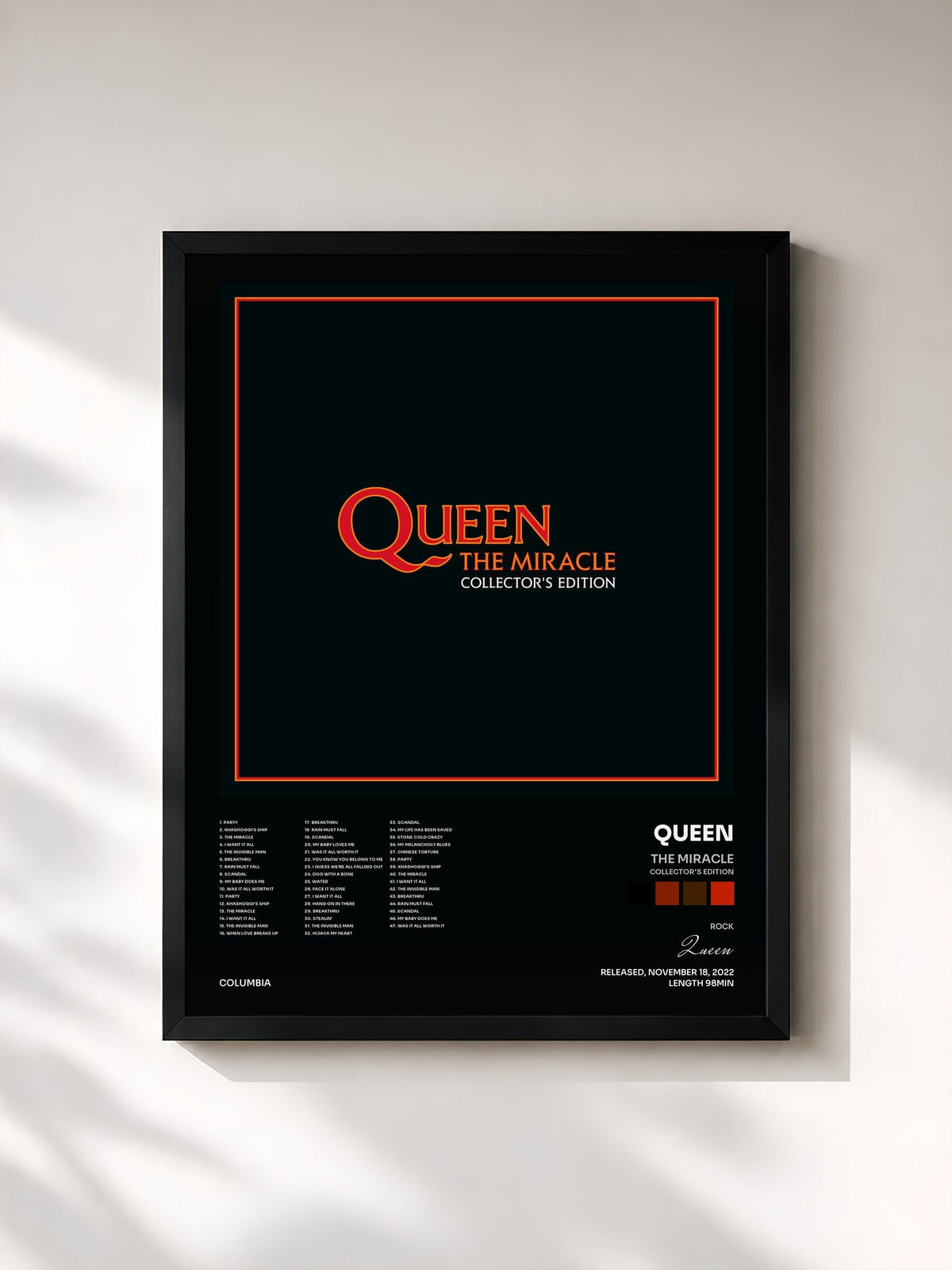 #noir Tableau de l'album The Miracle (Collector's Edition) de Queen, cadre noir, imprimé et encadré en France