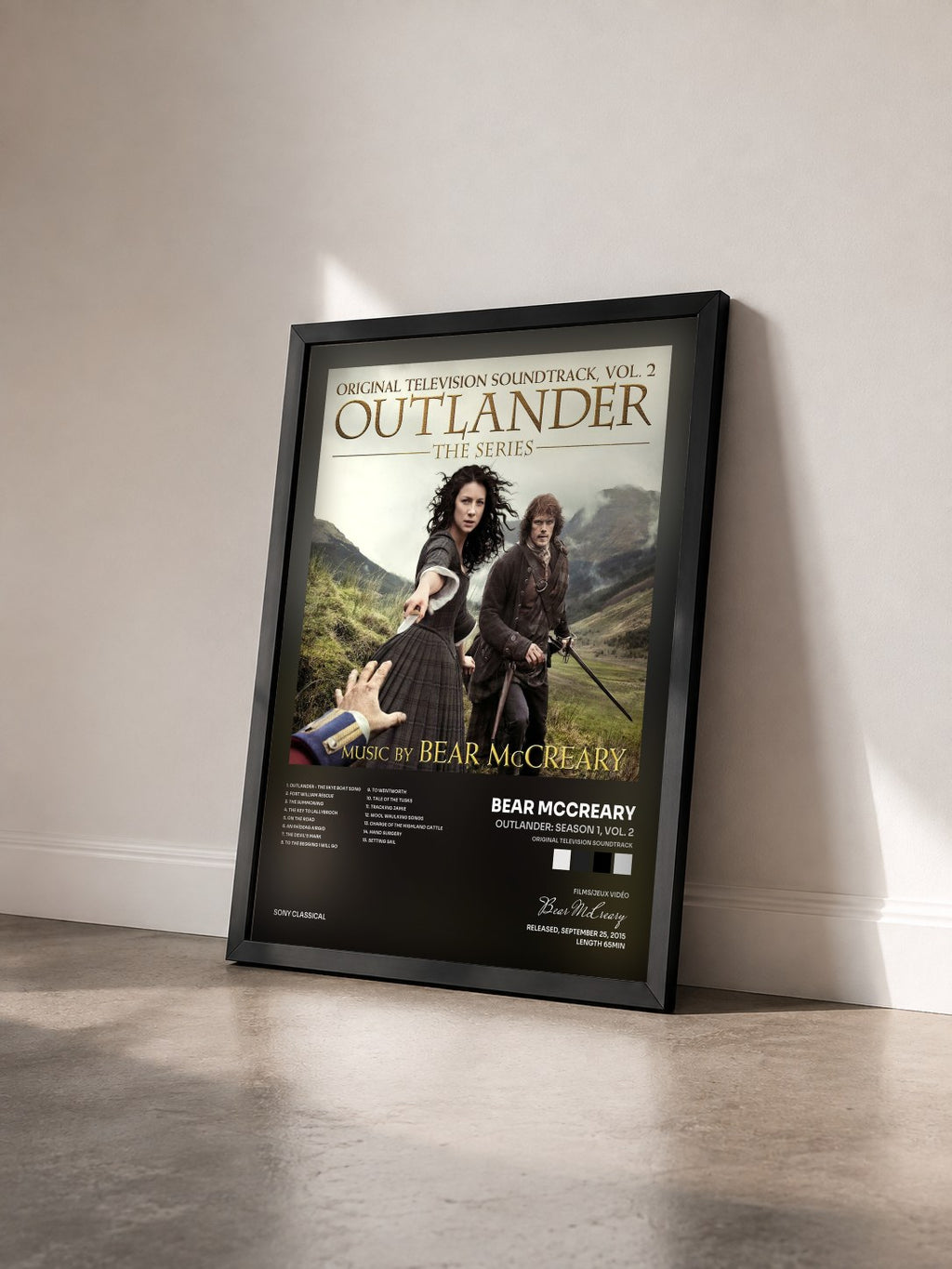 #noir Outlander: Season 1, Vol. 2 (Original Television Soundtrack) by Bear McCreary as a framed art print seen at an angle, black frame