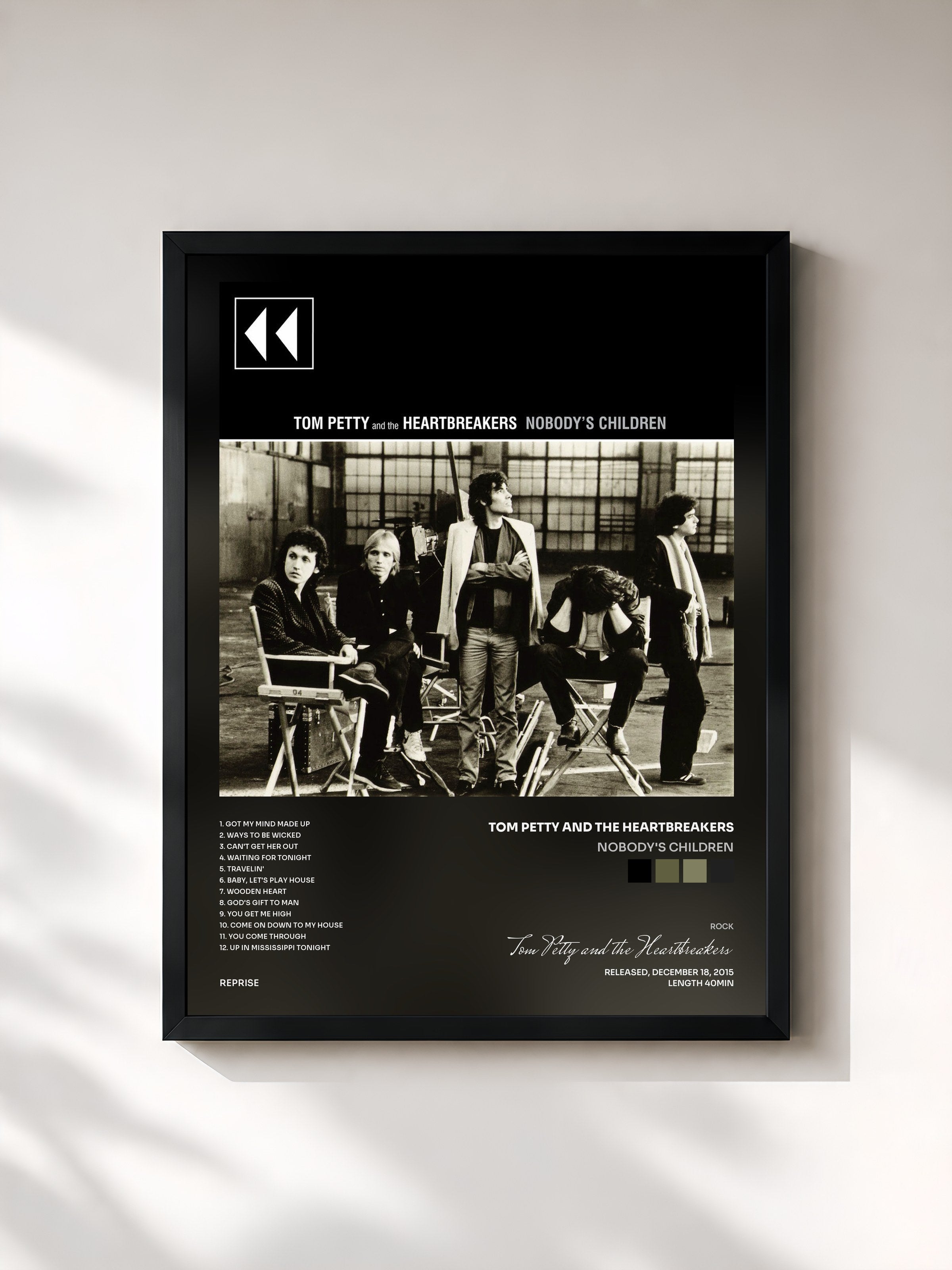 #noir Tableau de l'album Nobody's Children de Tom Petty and the Heartbreakers, cadre noir, imprimé et encadré en France