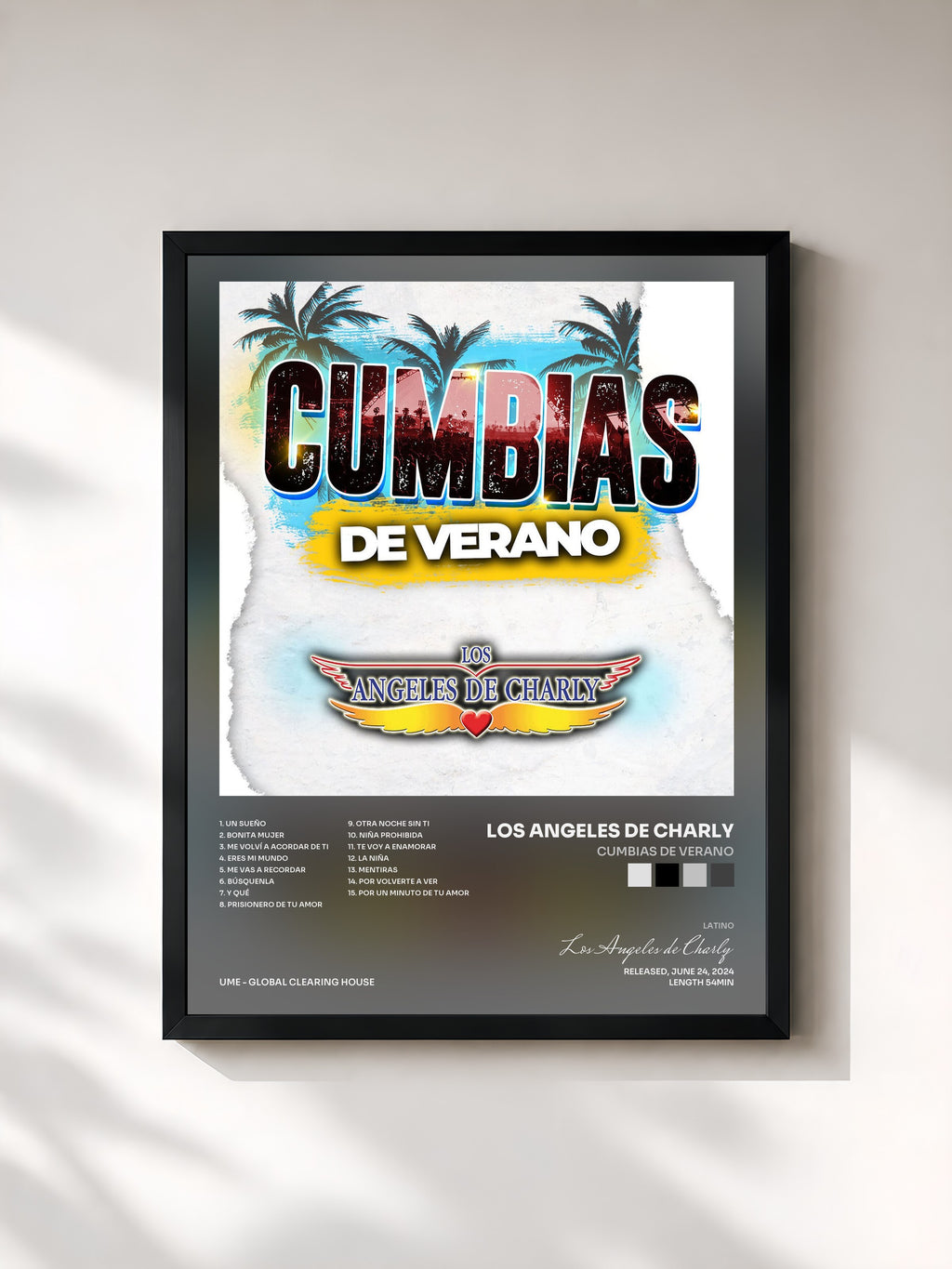#noir CUMBIAS DE VERANO di Los Angeles de Charly in stampa incorniciata, cornice nera, stampata e incorniciata in Francia