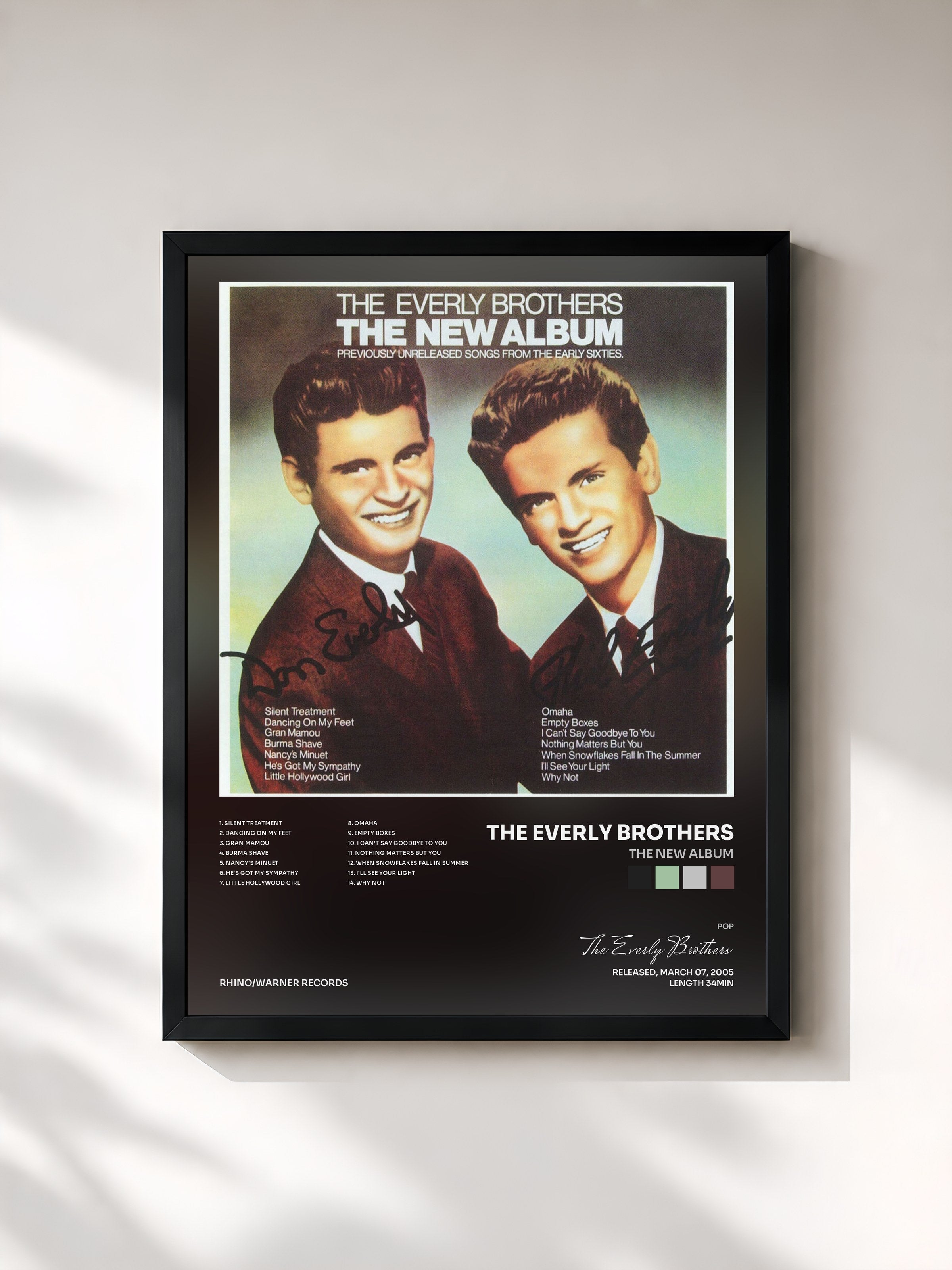 #noir Tableau de l'album The New Album de The Everly Brothers, cadre noir, imprimé et encadré en France