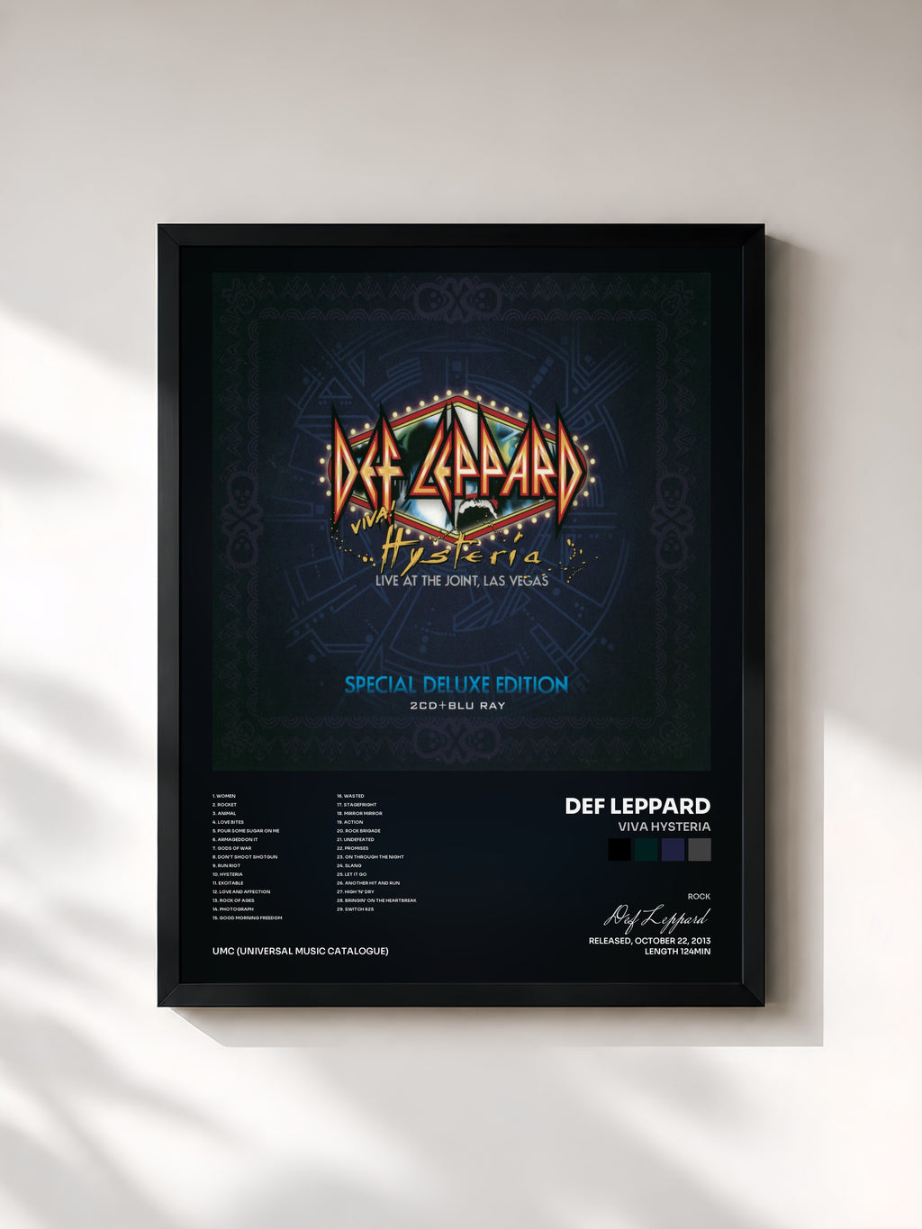 #noir Tableau de l'album Viva Hysteria de Def Leppard, cadre noir, imprimé et encadré en France