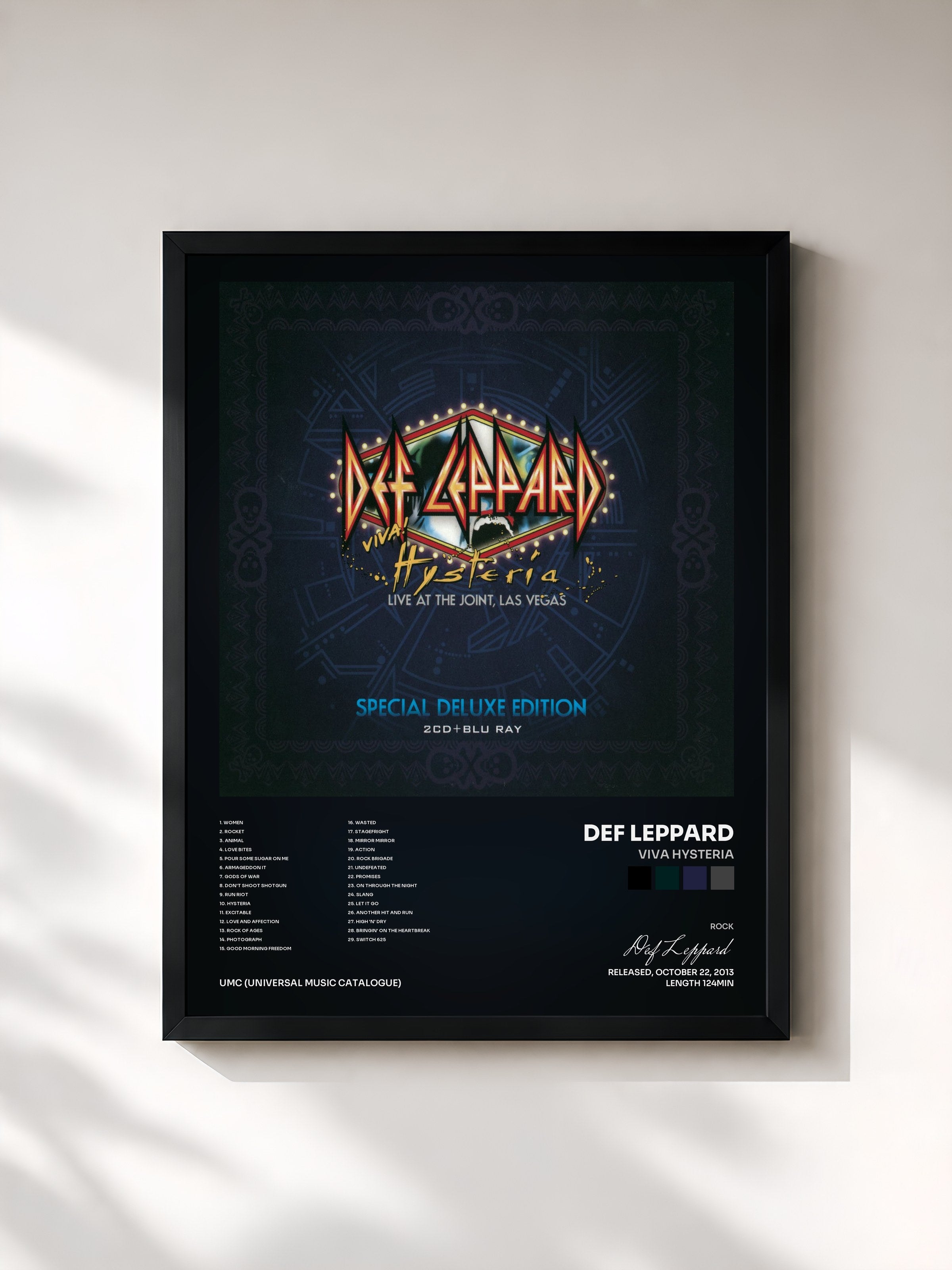 #noir Tableau de l'album Viva Hysteria de Def Leppard, cadre noir, imprimé et encadré en France