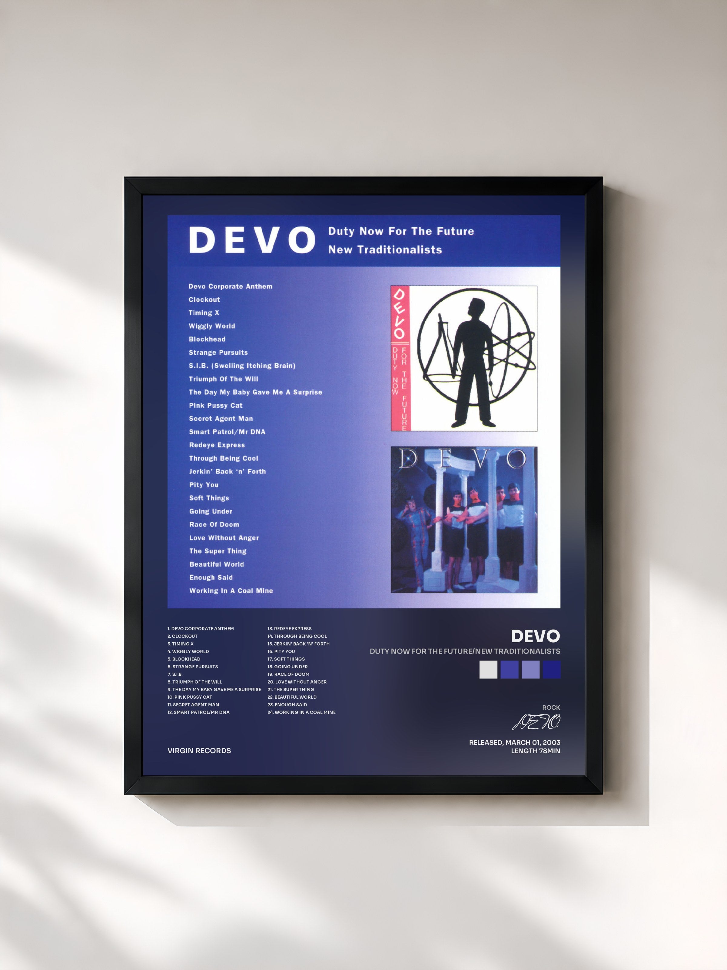 #noir Tableau de l'album Duty Now For The Future/New Traditionalists de DEVO, cadre noir, imprimé et encadré en France