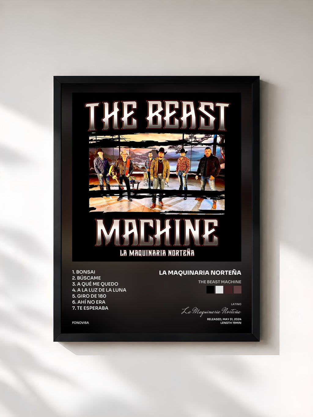 #noir Tableau de l'album The Beast Machine de La Maquinaria Norteña, cadre noir, imprimé et encadré en France