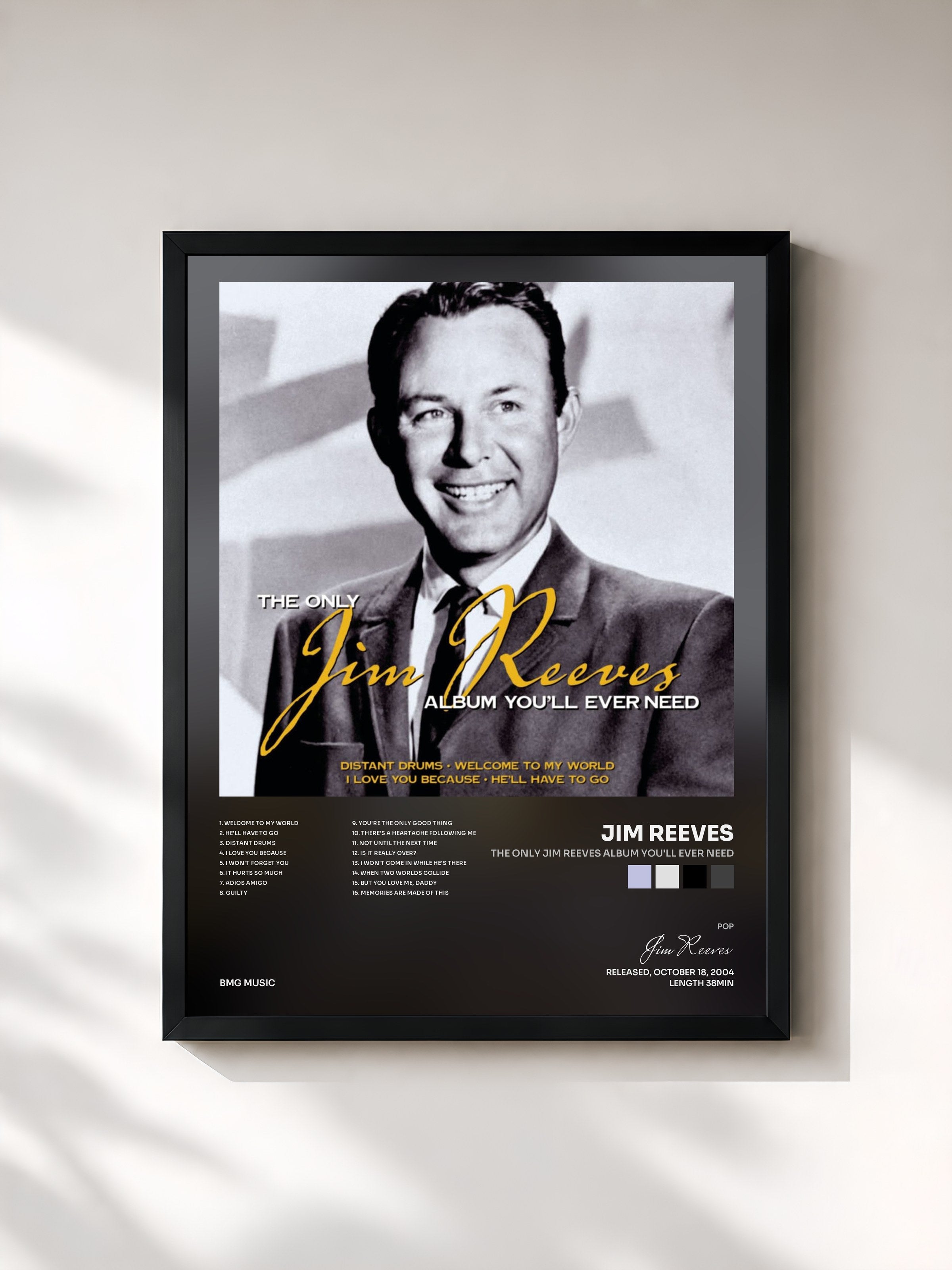 #noir Tableau de l'album The Only Jim Reeves Album You'll Ever Need de Jim Reeves, cadre noir, imprimé et encadré en France