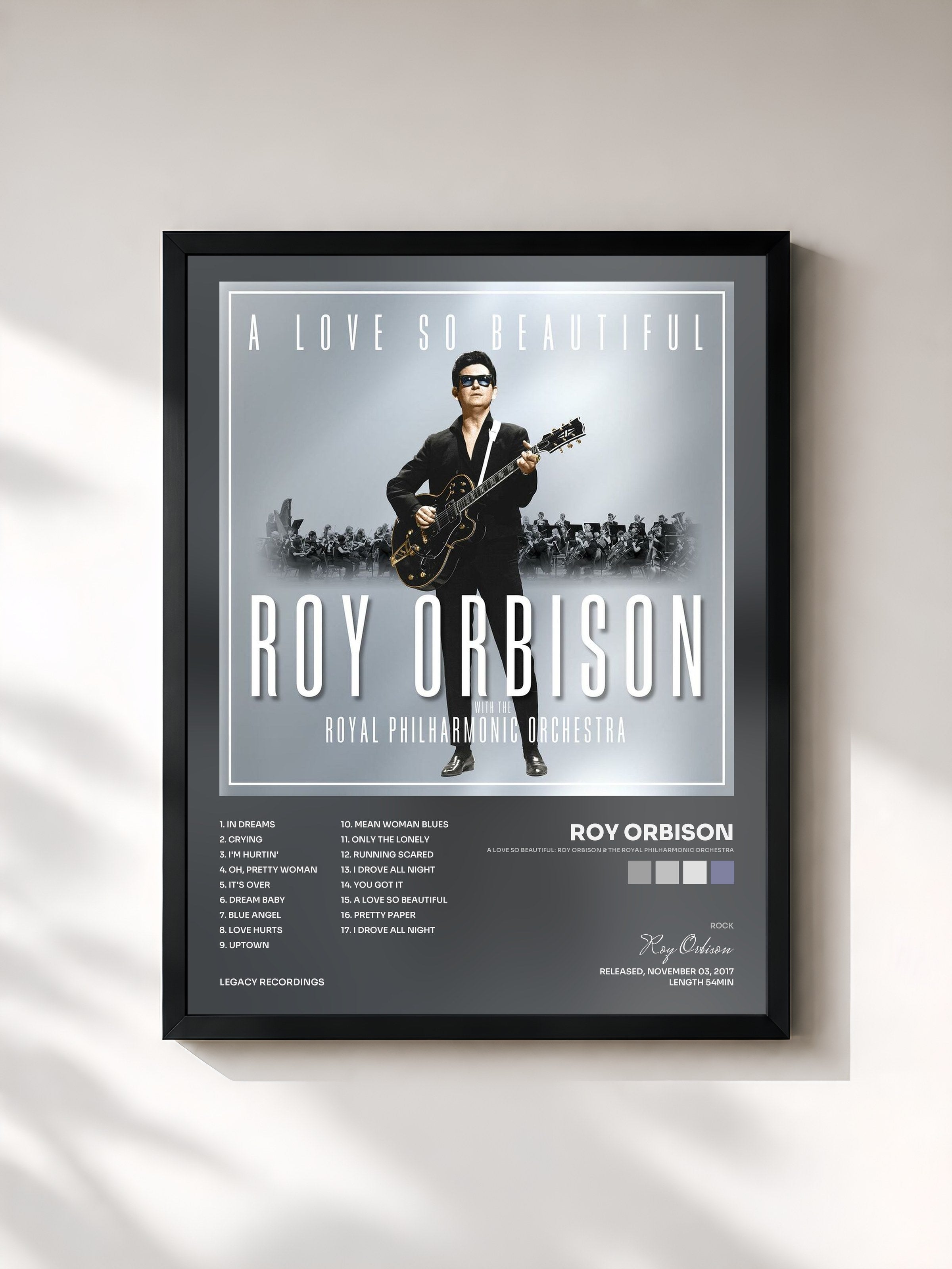 #noir Tableau de l'album A Love So Beautiful: Roy Orbison & The Royal Philharmonic Orchestra de Roy Orbison, cadre noir, imprimé et encadré en France