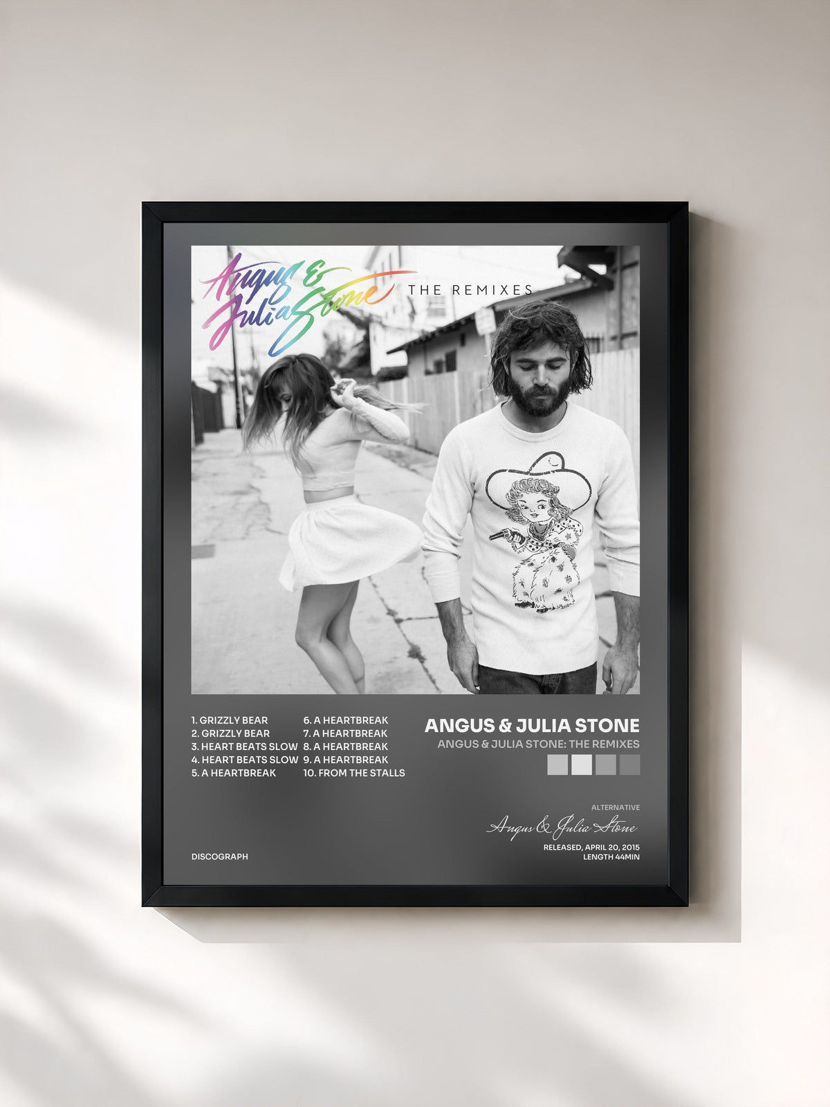 #noir Tableau de l'album Angus & Julia Stone: The Remixes de Angus & Julia Stone, cadre noir, imprimé et encadré en France