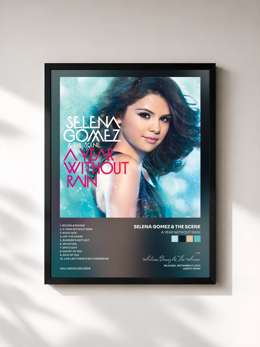 #noir Tableau de l'album A Year Without Rain de Selena Gomez & The Scene, cadre noir, imprimé et encadré en France