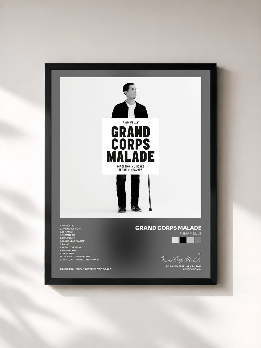 #noir Tableau de l'album Funambule de Grand Corps Malade, cadre noir, imprimé et encadré en France