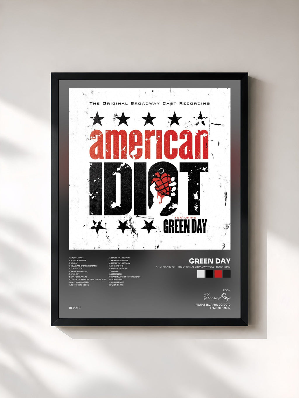 #noir Tableau de l'album American Idiot - The Original Broadway Cast Recording de Green Day, cadre noir, imprimé et encadré en France