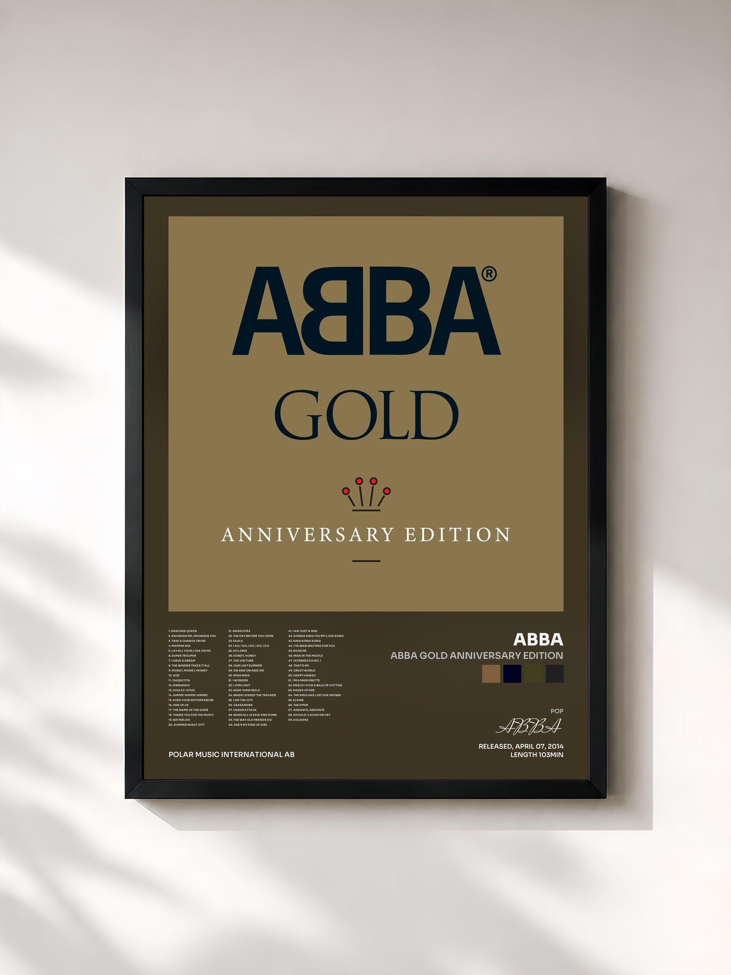 #noir Abba Gold Anniversary Edition di ABBA in stampa incorniciata, cornice nera, stampata e incorniciata in Francia