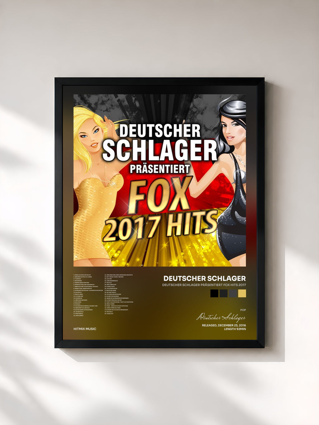 #noir Tableau de l'album Deutscher Schlager präsentiert Fox Hits 2017 de Deutscher Schlager, cadre noir, imprimé et encadré en France