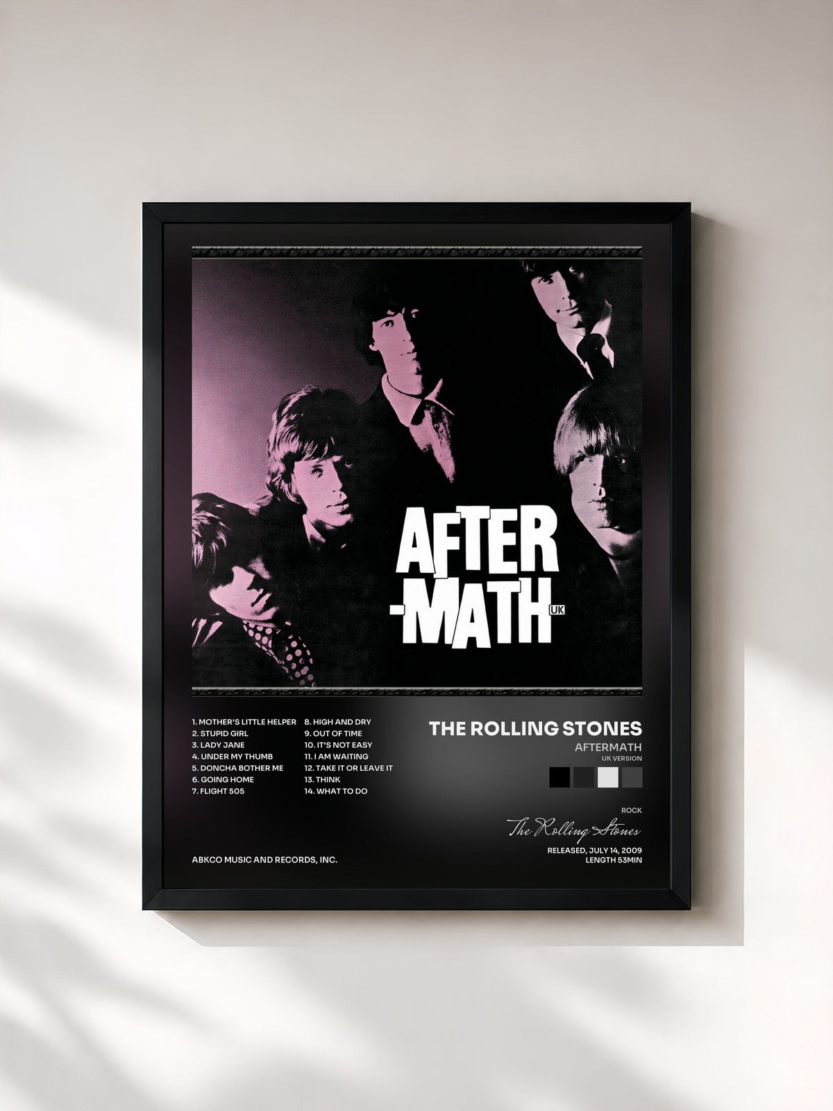 #noir Tableau de l'album Aftermath (UK Version) de The Rolling Stones, cadre noir, imprimé et encadré en France