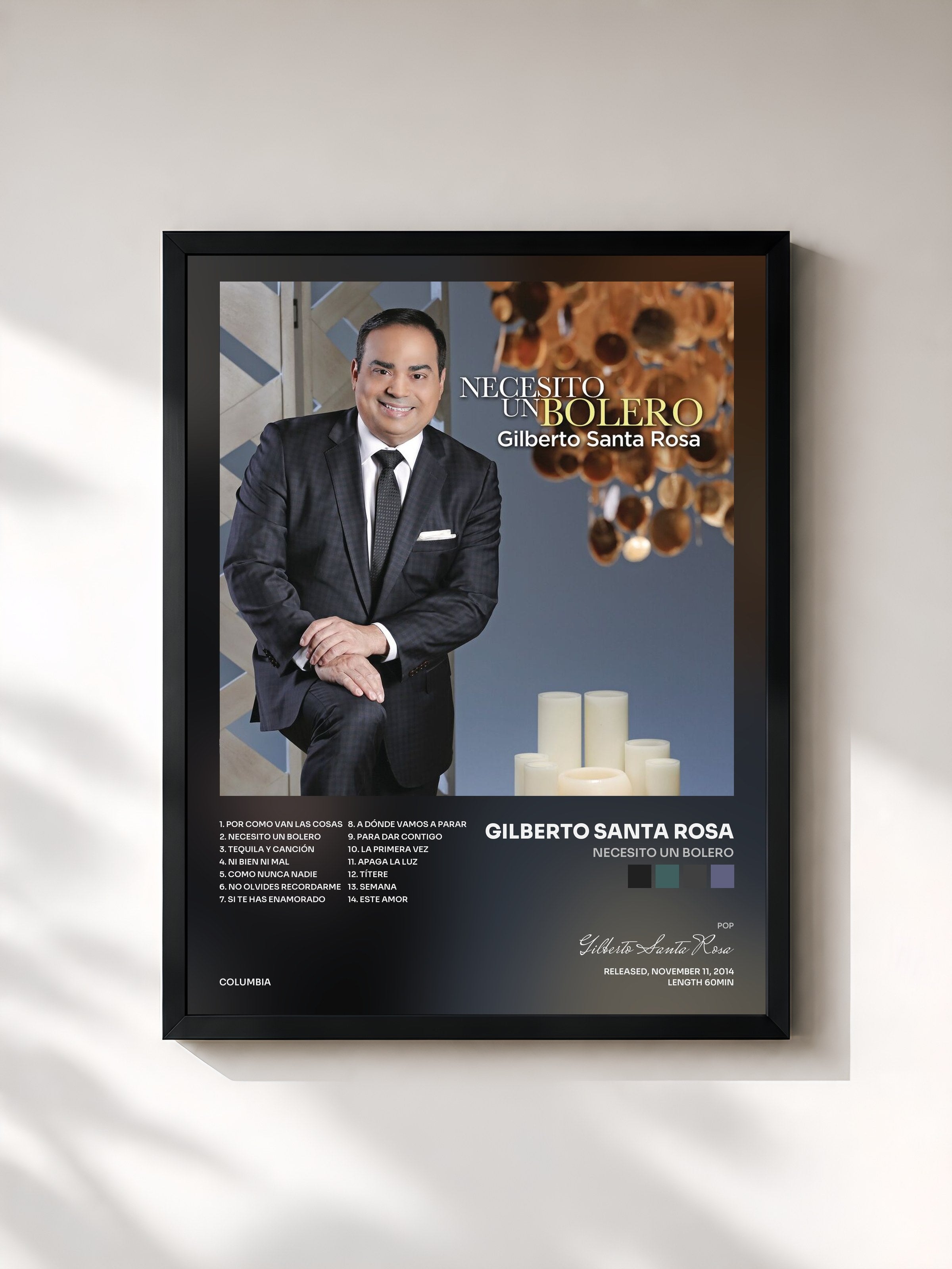#noir Tableau de l'album Necesito un Bolero de Gilberto Santa Rosa, cadre noir, imprimé et encadré en France