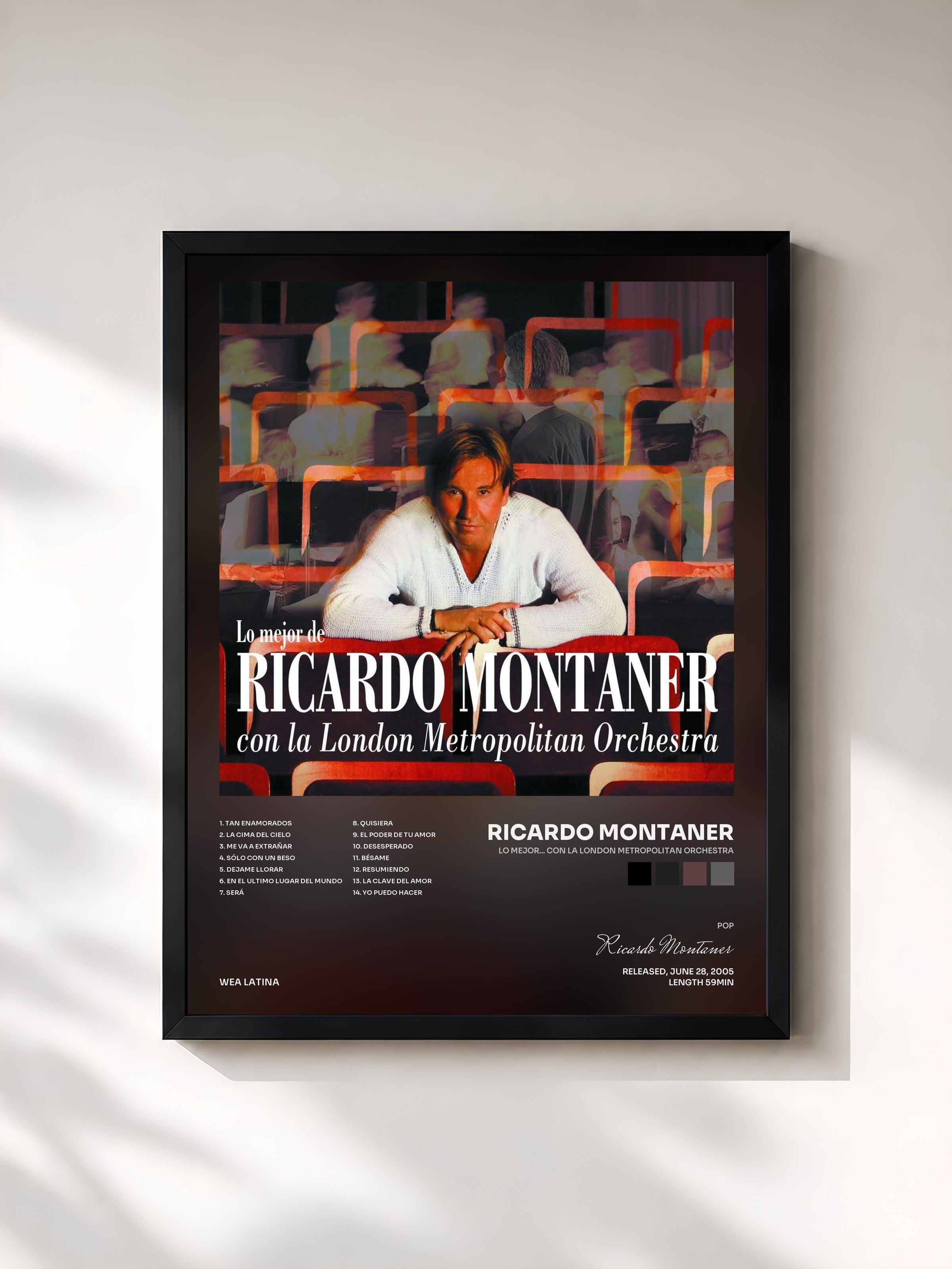 #noir Tableau de l'album Lo Mejor... con la London Metropolitan Orchestra de Ricardo Montaner, cadre noir, imprimé et encadré en France
