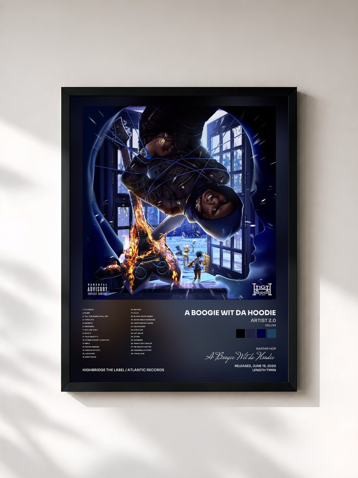 #noir Tableau de l'album Artist 2.0 (Deluxe) de A Boogie Wit da Hoodie, cadre noir, imprimé et encadré en France