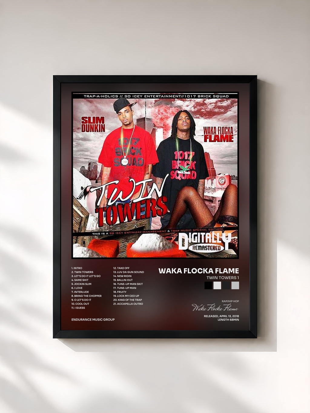 #noir Tableau de l'album Twin Towers 1 de Waka Flocka Flame, cadre noir, imprimé et encadré en France