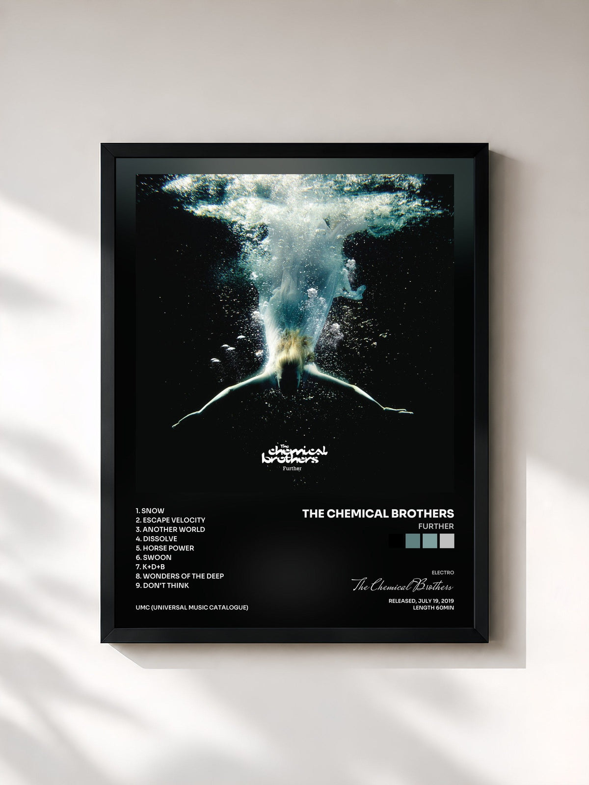 #noir Tableau de l'album Further de The Chemical Brothers, cadre noir, imprimé et encadré en France