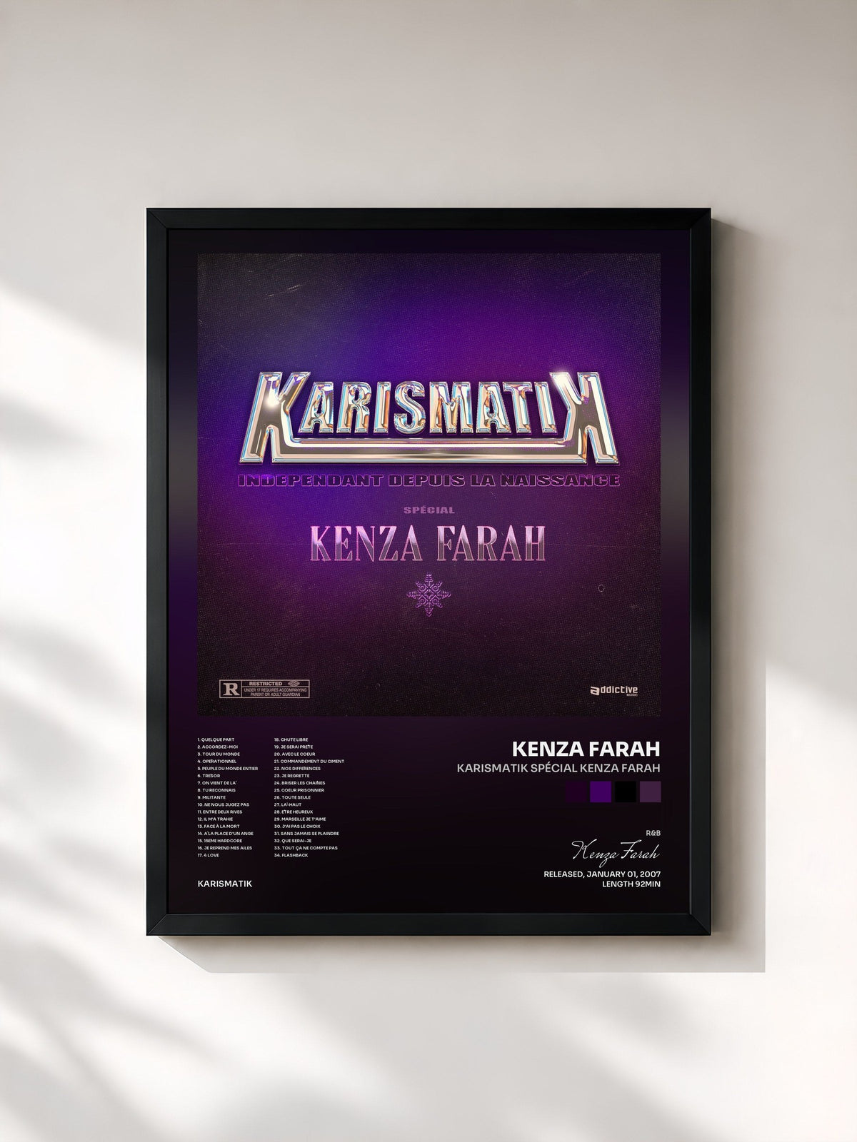 #noir Tableau de l'album Karismatik spécial Kenza Farah de Kenza Farah, cadre noir, imprimé et encadré en France