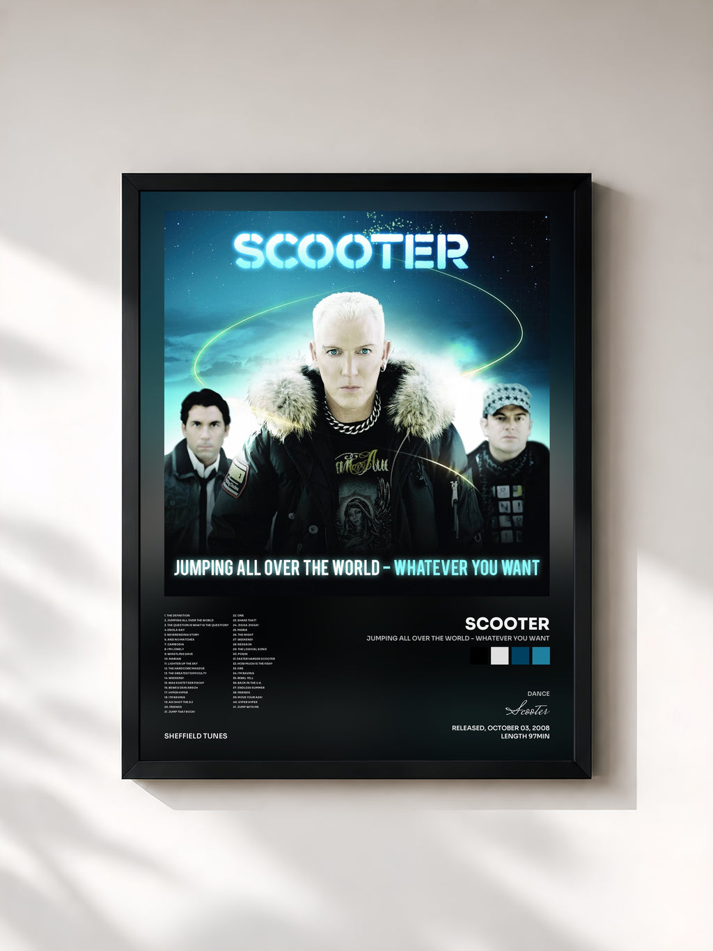 #noir Tableau de l'album Jumping All over the World - Whatever You Want de Scooter, cadre noir, imprimé et encadré en France