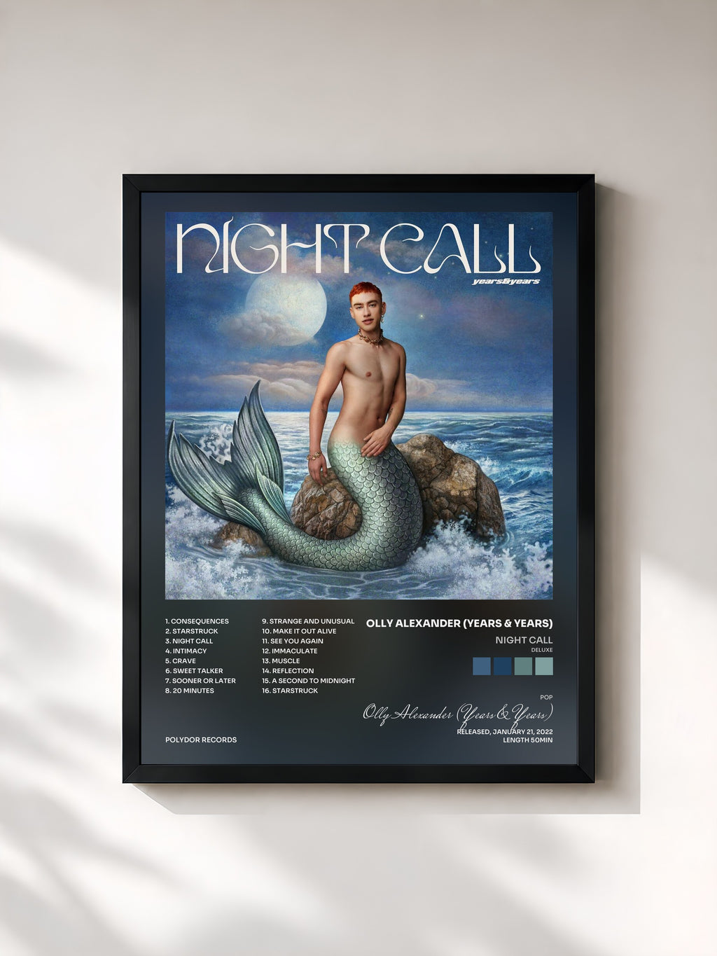 #noir Tableau de l'album Night Call (Deluxe) de Olly Alexander (Years & Years), cadre noir, imprimé et encadré en France