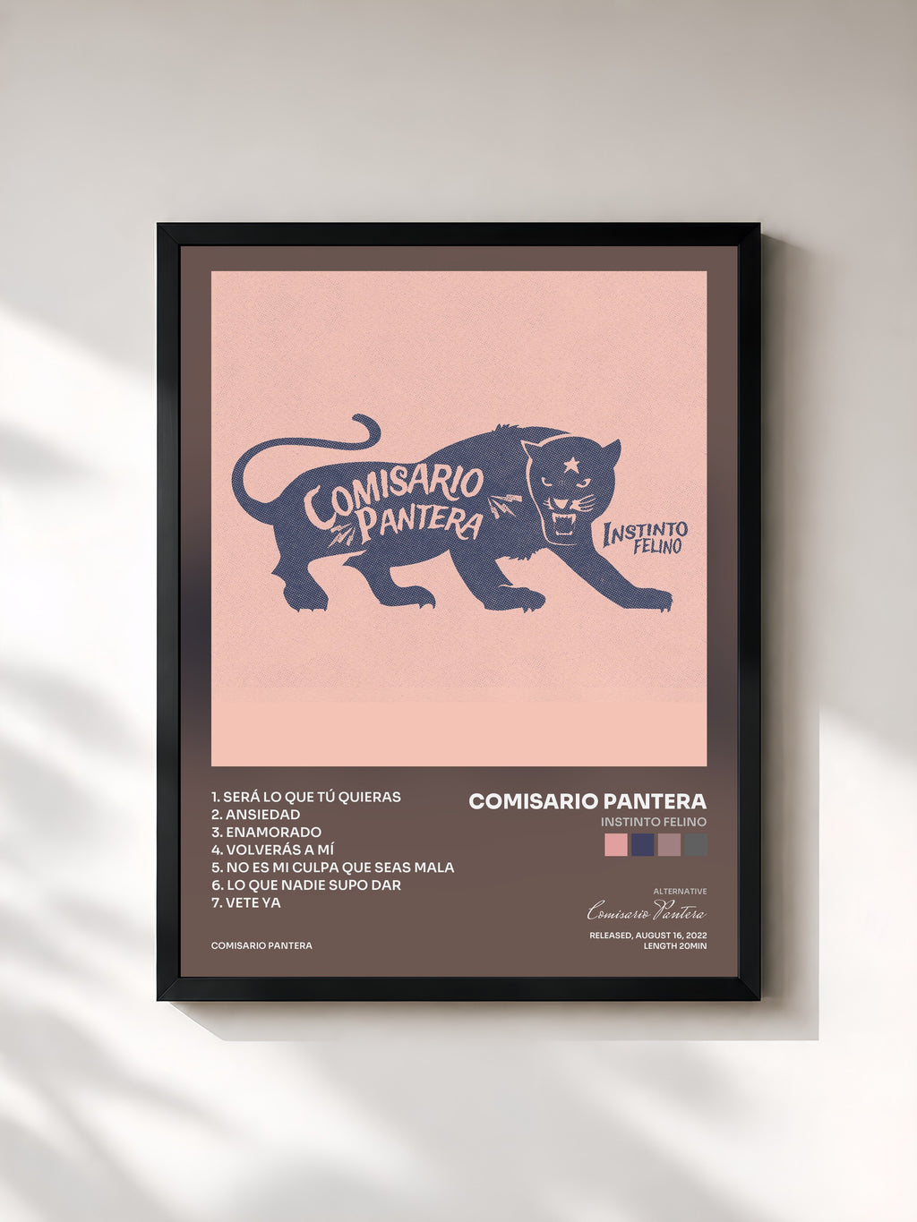 #noir Tableau de l'album Instinto Felino de Comisario Pantera, cadre noir, imprimé et encadré en France