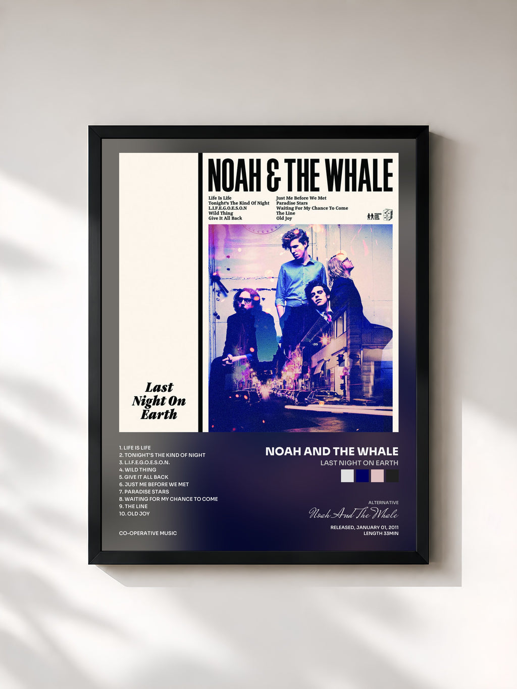 #noir Tableau de l'album Last Night On Earth de Noah And The Whale, cadre noir, imprimé et encadré en France