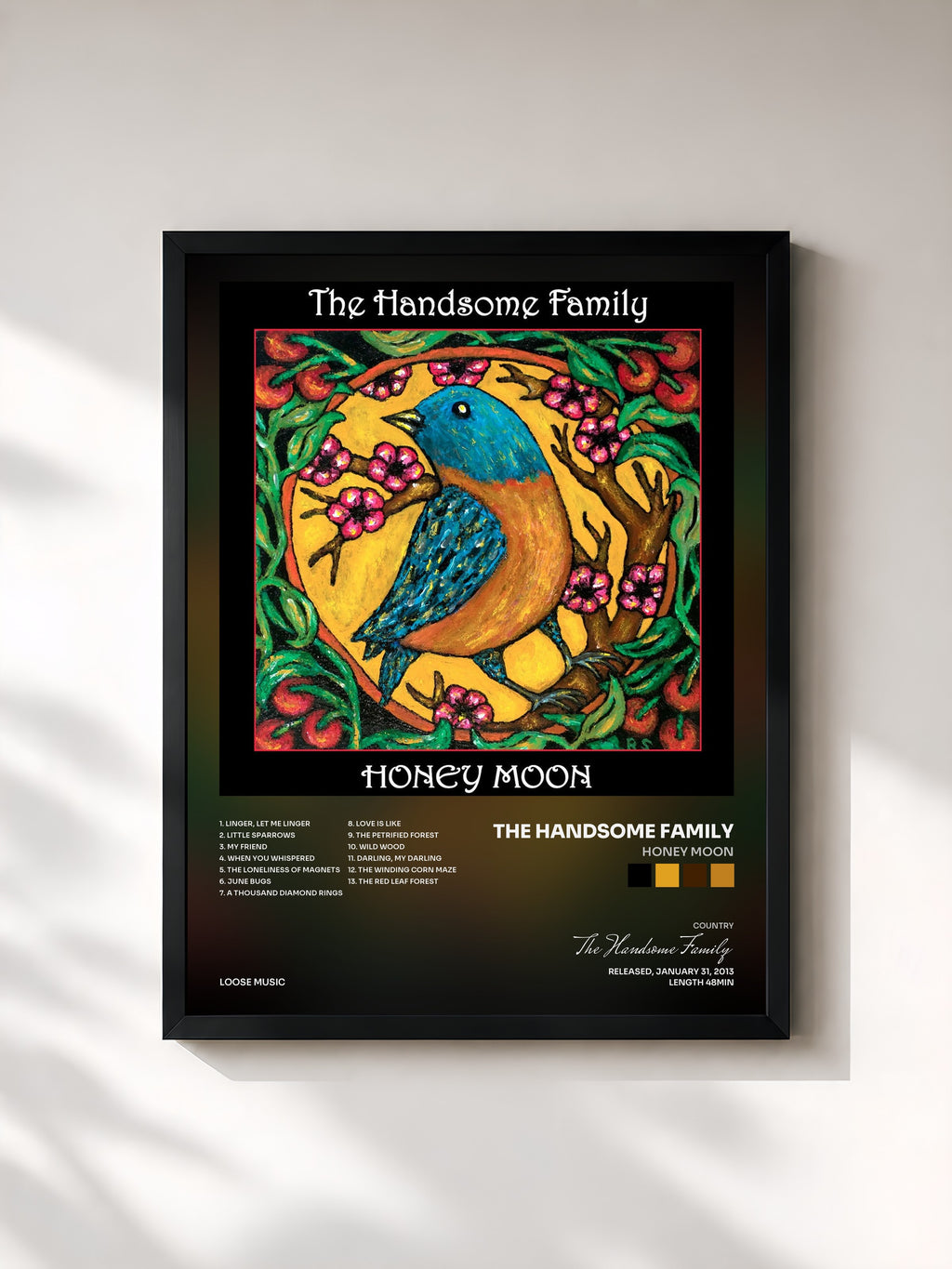 #noir Tableau de l'album Honey Moon de The Handsome Family, cadre noir, imprimé et encadré en France