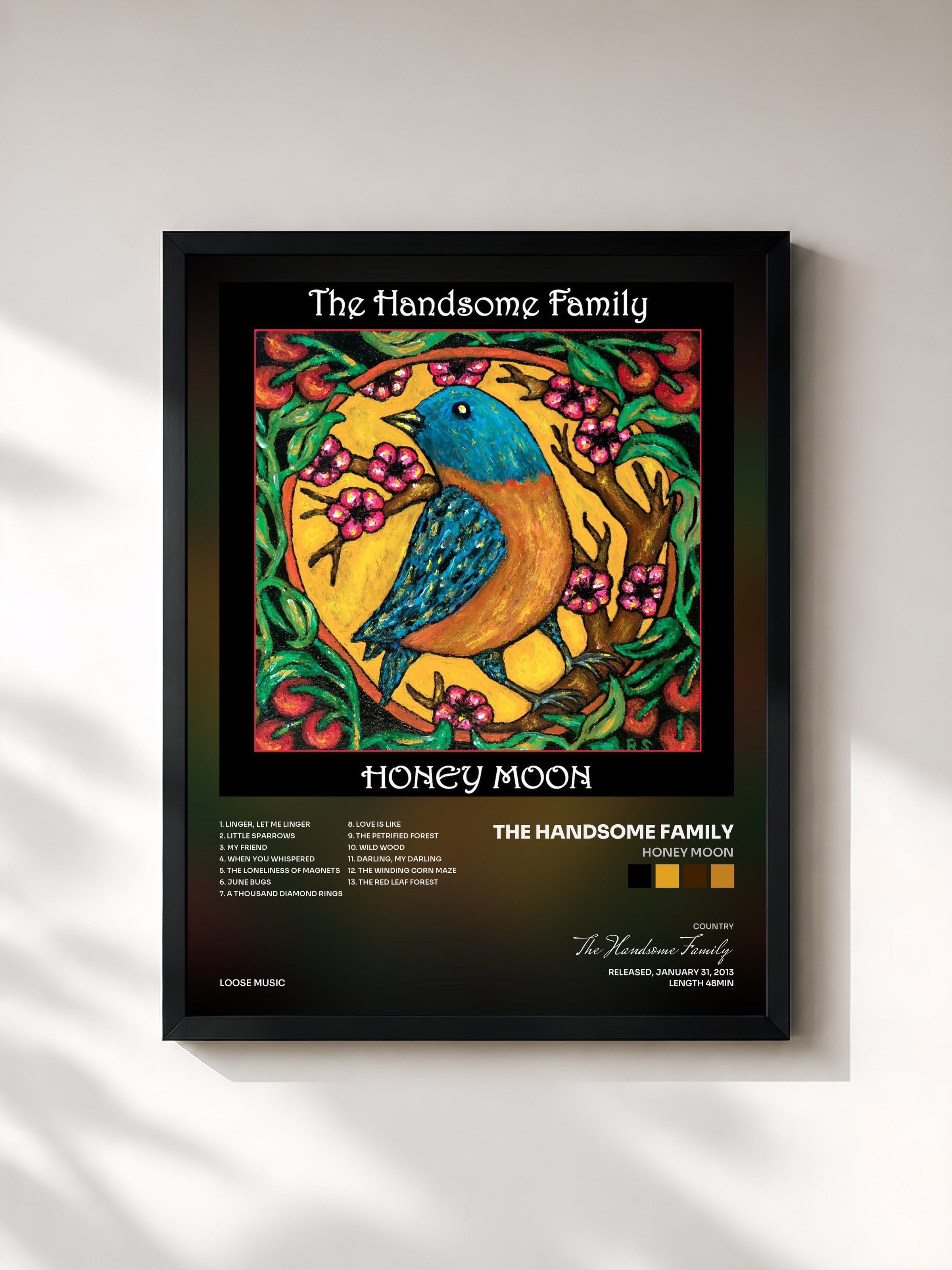 #noir Tableau de l'album Honey Moon de The Handsome Family, cadre noir, imprimé et encadré en France