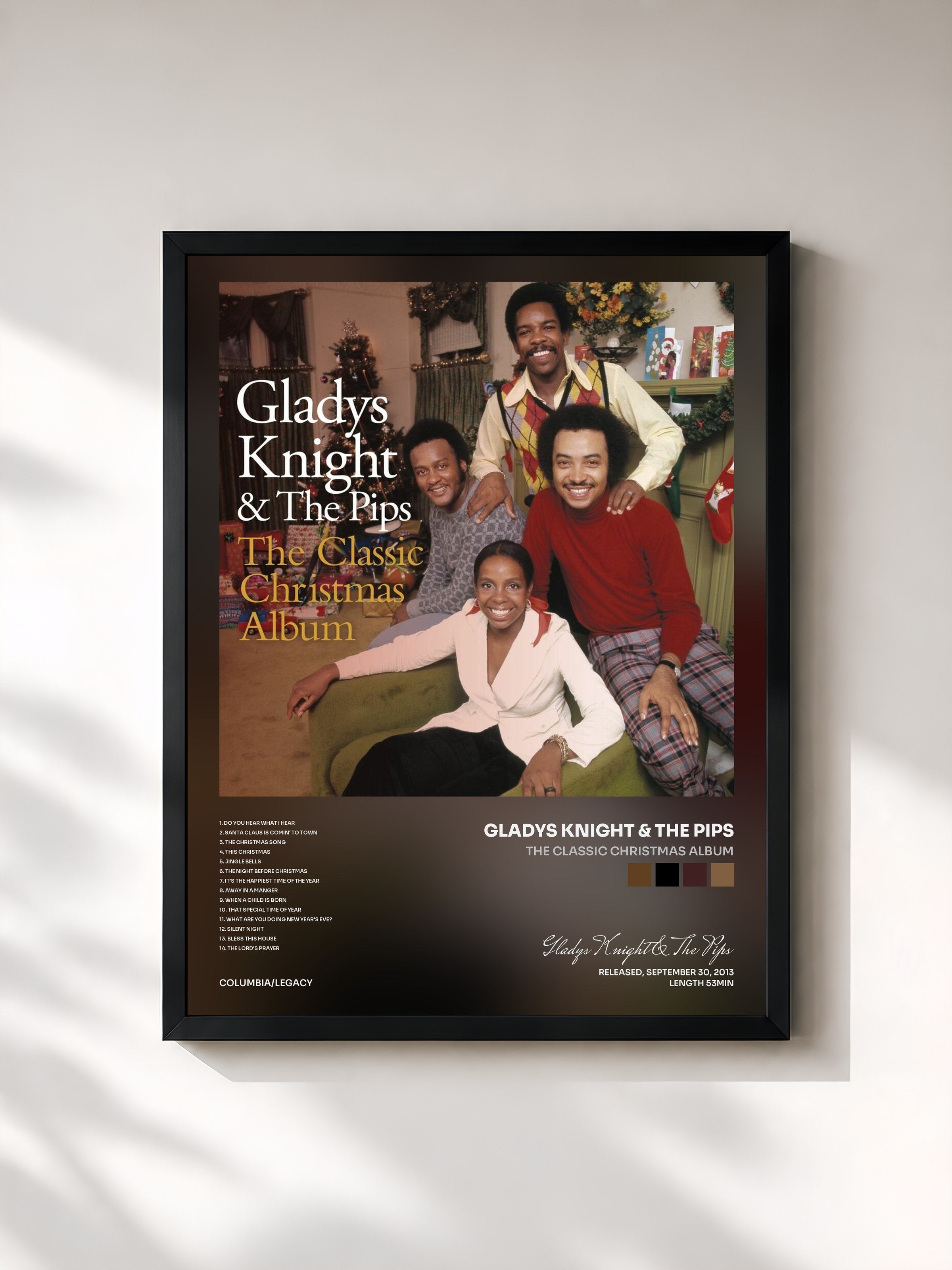 #noir Tableau de l'album The Classic Christmas Album de Gladys Knight & The Pips, cadre noir, imprimé et encadré en France