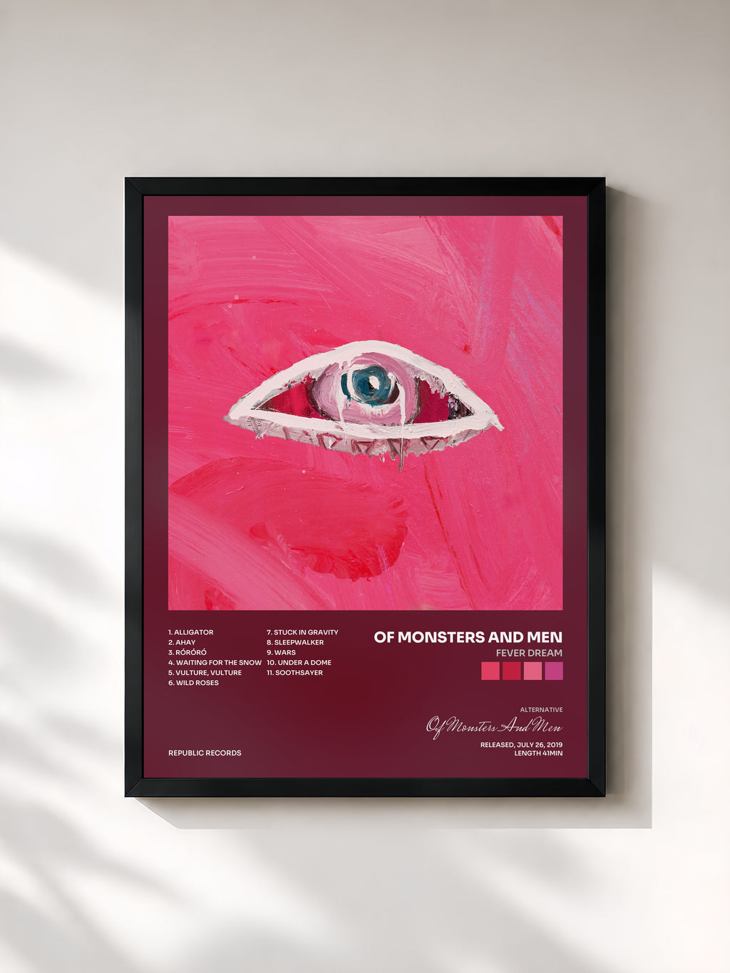 #noir Tableau de l'album FEVER DREAM de Of Monsters And Men, cadre noir, imprimé et encadré en France