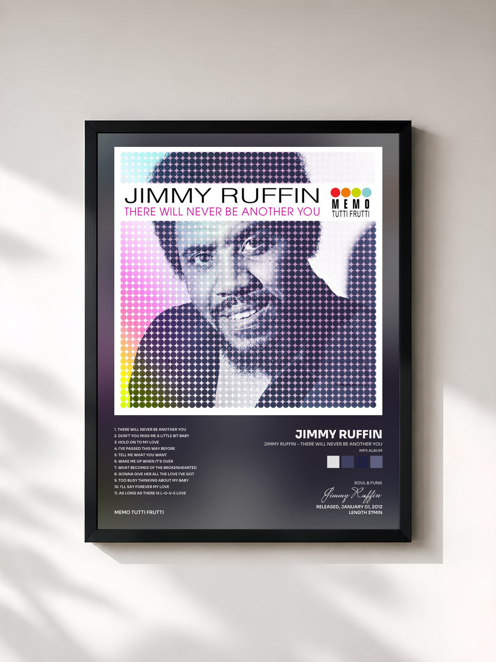 #noir Tableau de l'album Jimmy Ruffin - There Will Never Be Another You (MP3 Album) de Jimmy Ruffin, cadre noir, imprimé et encadré en France