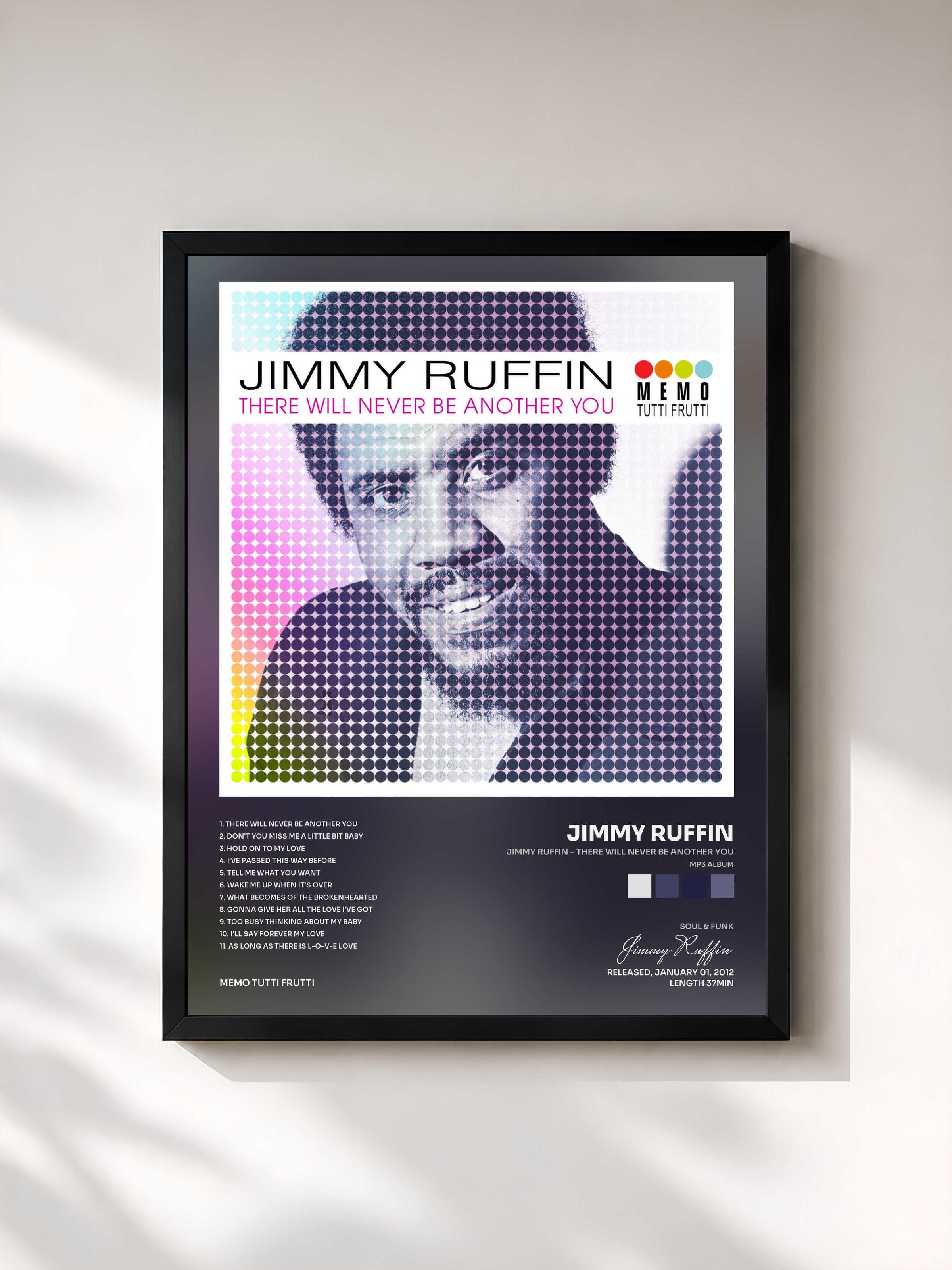 #noir Tableau de l'album Jimmy Ruffin - There Will Never Be Another You (MP3 Album) de Jimmy Ruffin, cadre noir, imprimé et encadré en France