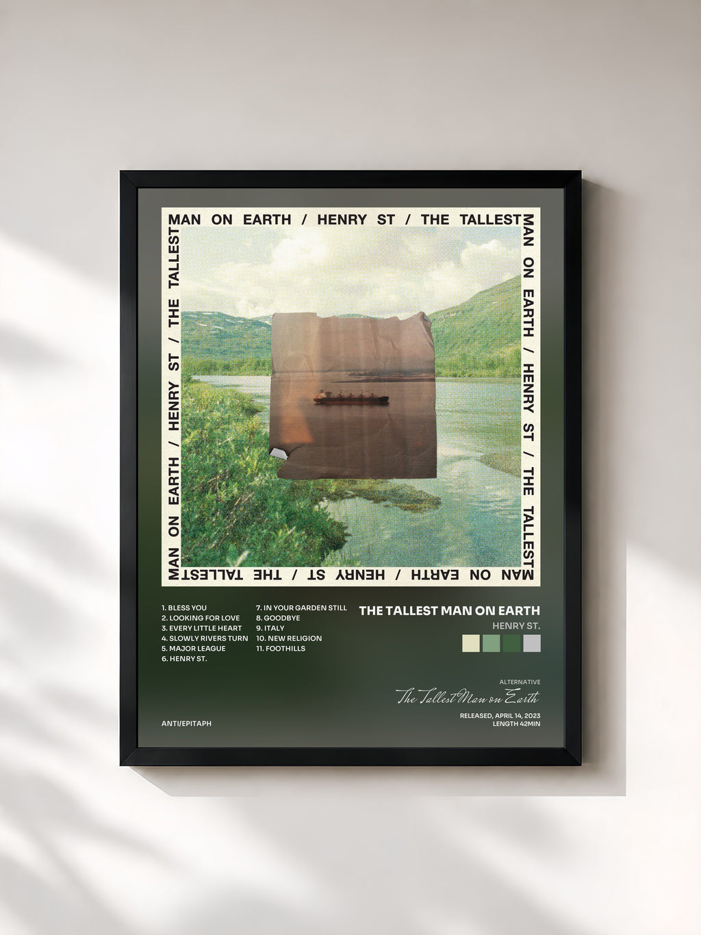#noir Tableau de l'album Henry St. de The Tallest Man on Earth, cadre noir, imprimé et encadré en France