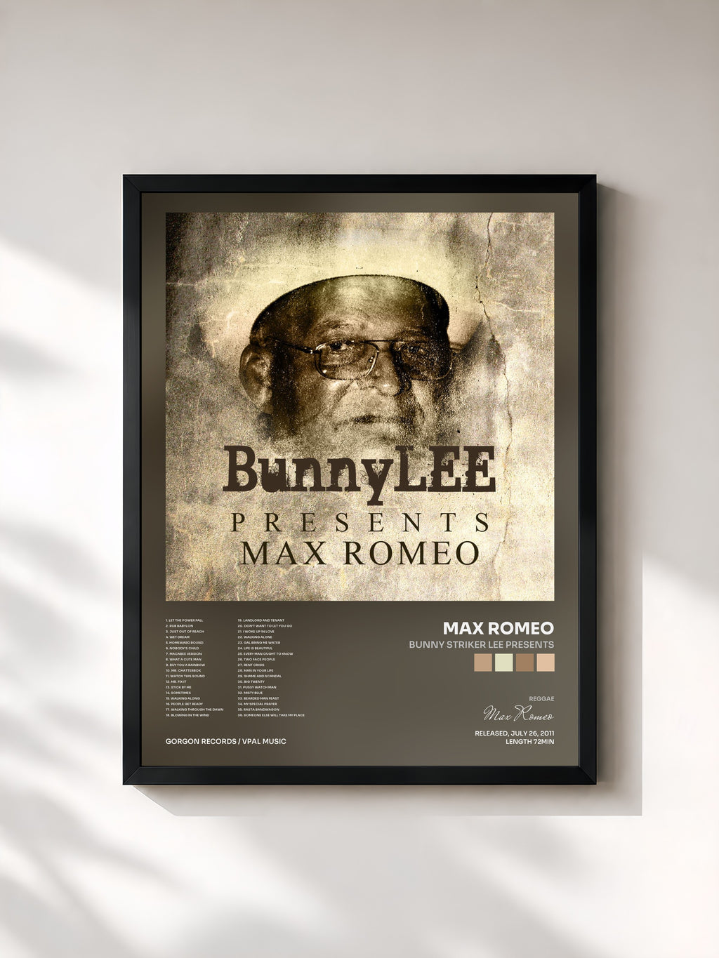 #noir Tableau de l'album Bunny Striker Lee Presents de Max Romeo, cadre noir, imprimé et encadré en France