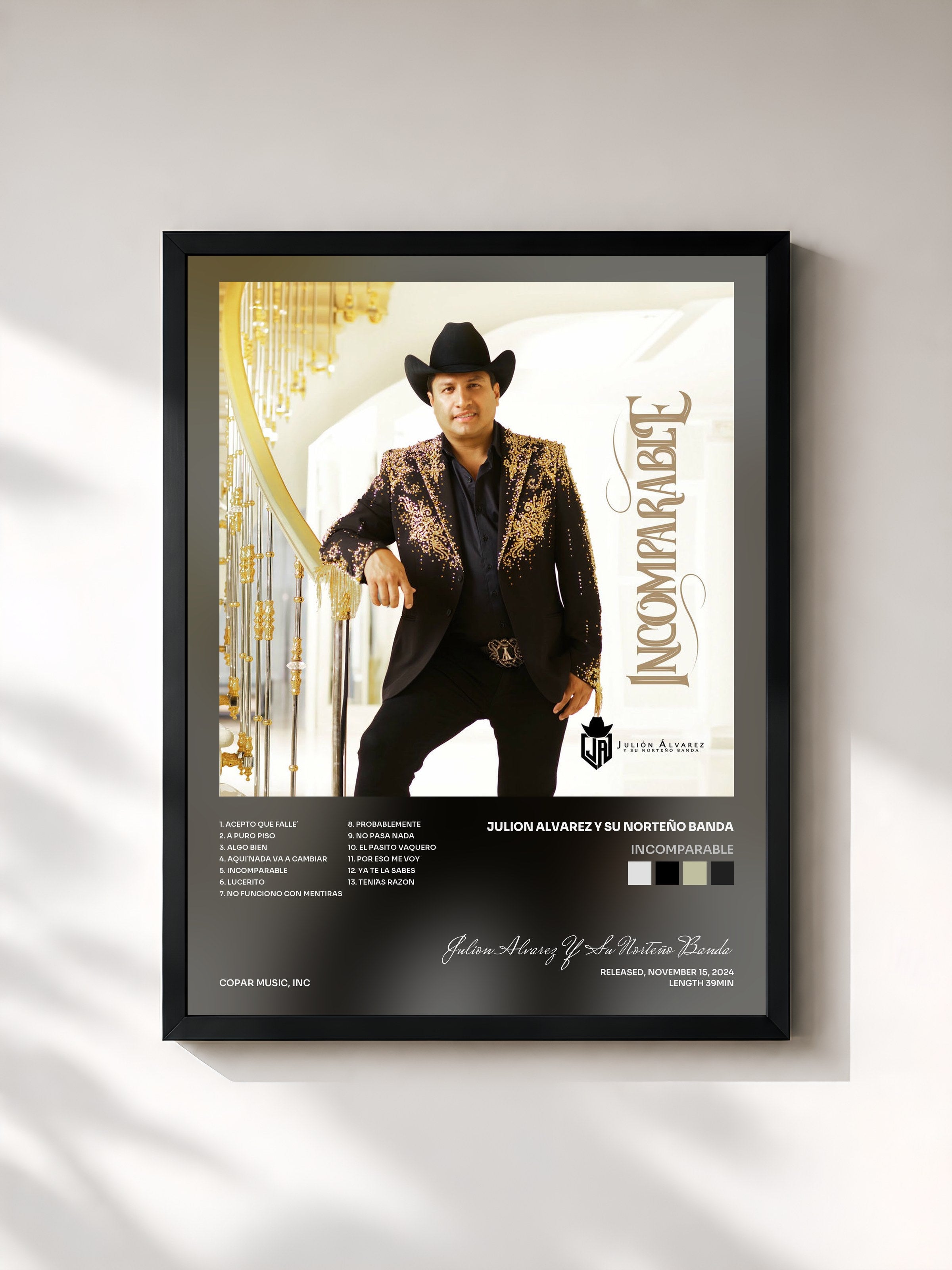 #noir Tableau de l'album Incomparable de Julion Alvarez Y Su Norteño Banda, cadre noir, imprimé et encadré en France